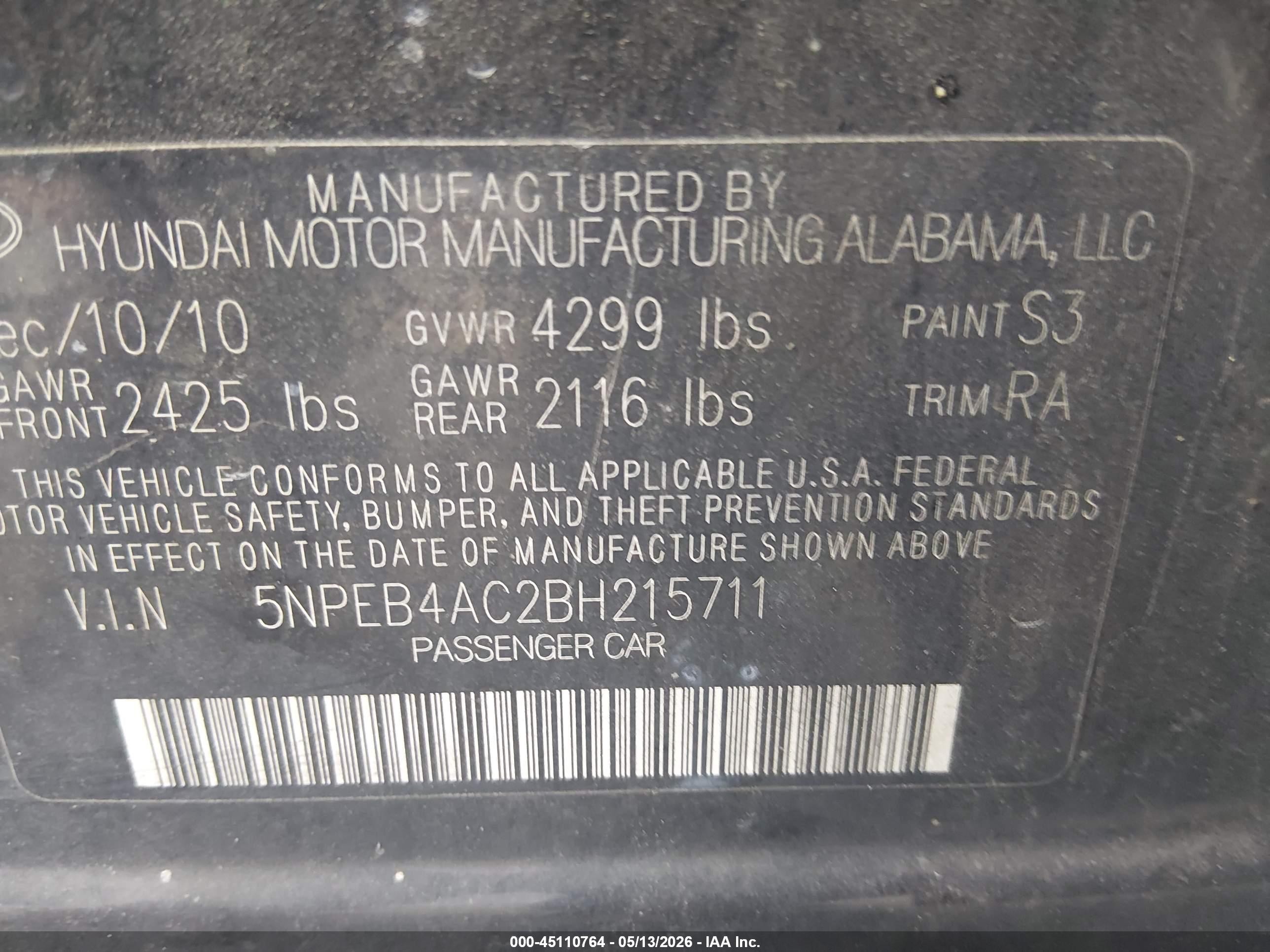 2011 Hyundai Sonata Gls Black vin: 5NPEB4AC2BH215711