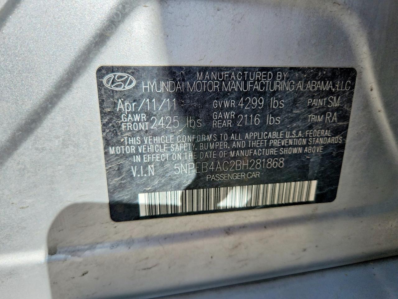 2011 Hyundai Sonata Gls Silver vin: 5NPEB4AC2BH281868