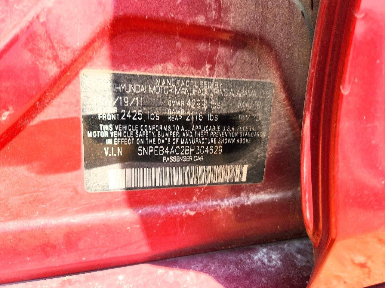2011 Hyundai Sonata Gls Red vin: 5NPEB4AC2BH304629
