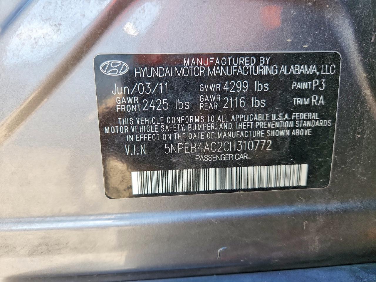 2012 Hyundai Sonata Gls Gray vin: 5NPEB4AC2CH310772