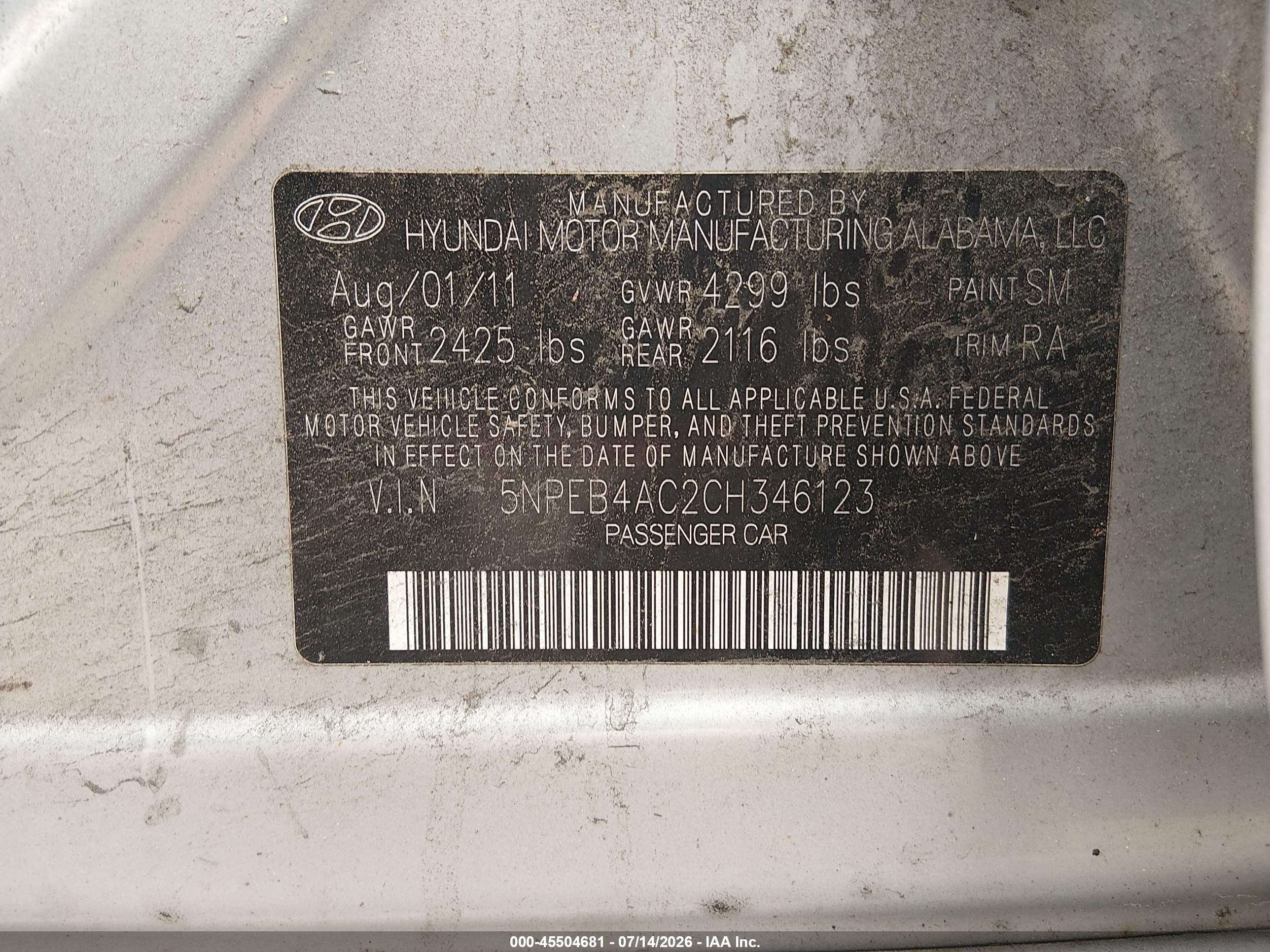 2012 Hyundai Sonata Gls Silver vin: 5NPEB4AC2CH346123