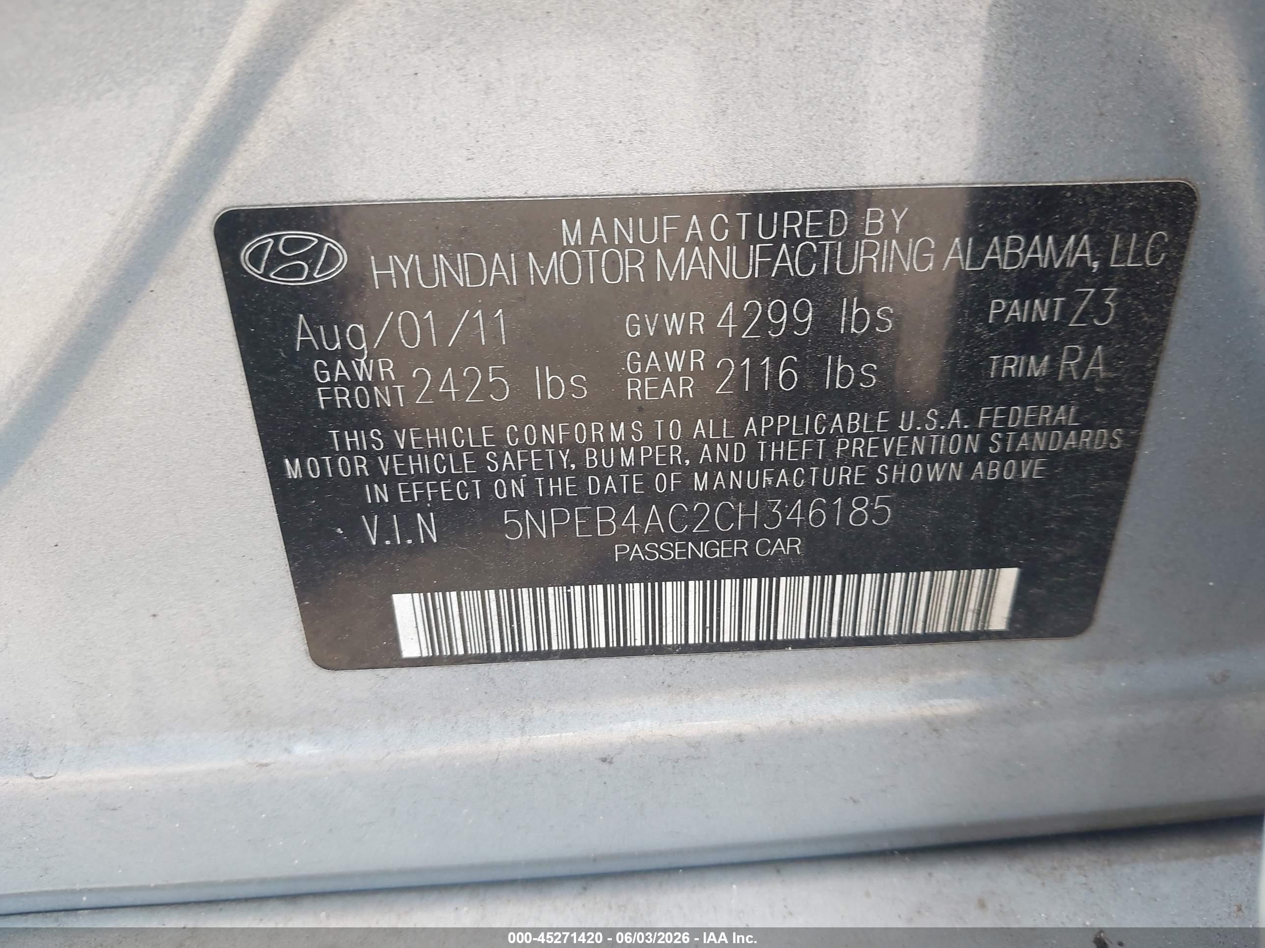 2012 Hyundai Sonata Gls Light Blue vin: 5NPEB4AC2CH346185