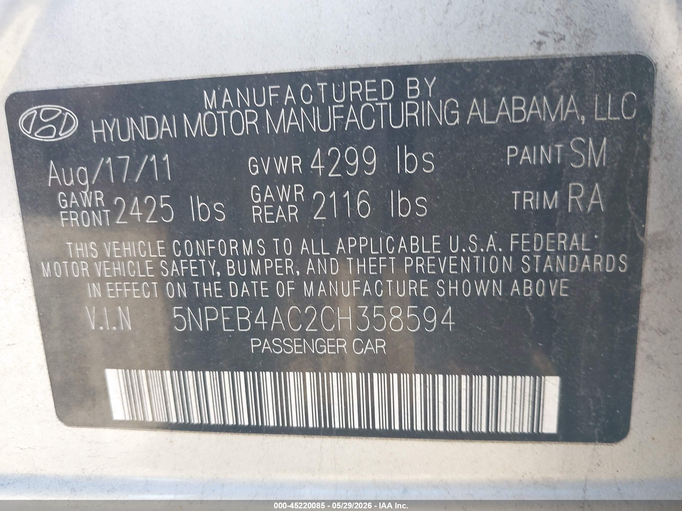 2012 Hyundai Sonata Gls Silver vin: 5NPEB4AC2CH358594