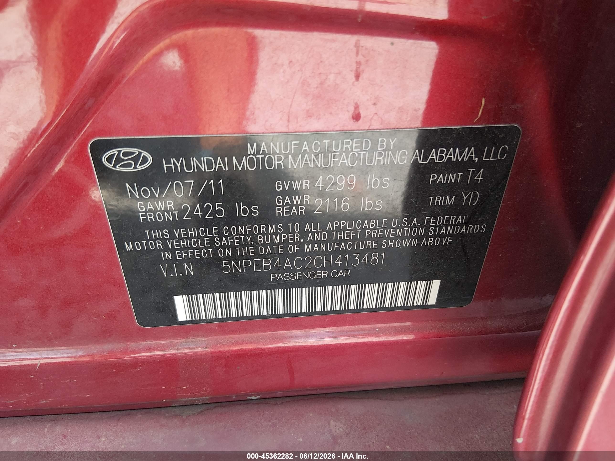 2012 Hyundai Sonata Gls Красный vin: 5NPEB4AC2CH413481