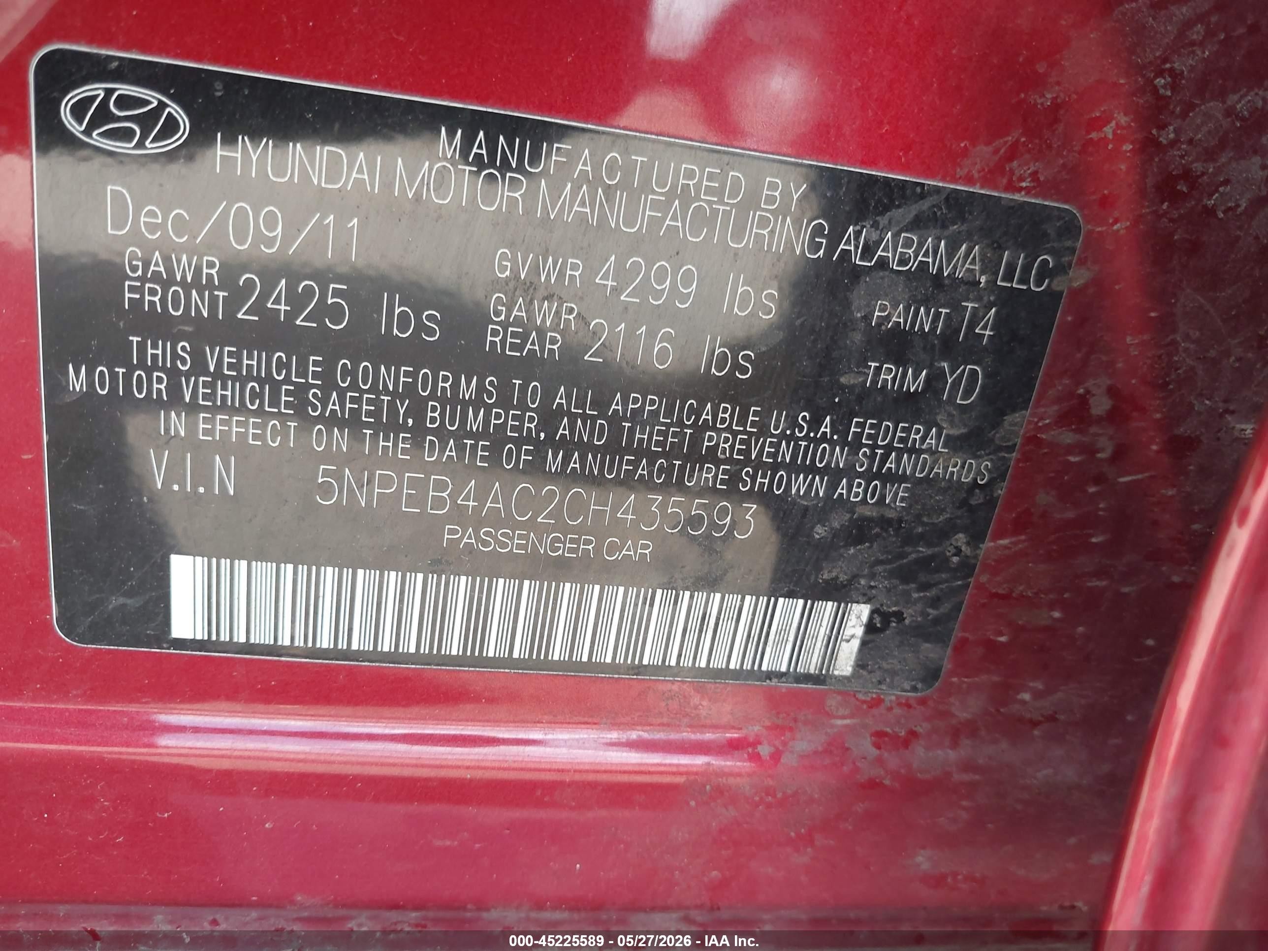 2012 Hyundai Sonata Gls Red vin: 5NPEB4AC2CH435593