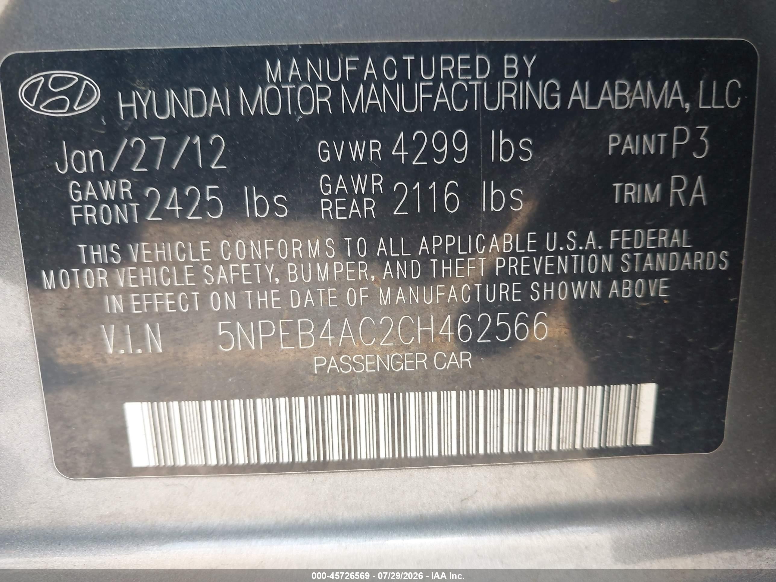 2012 Hyundai Sonata Gls Gray vin: 5NPEB4AC2CH462566