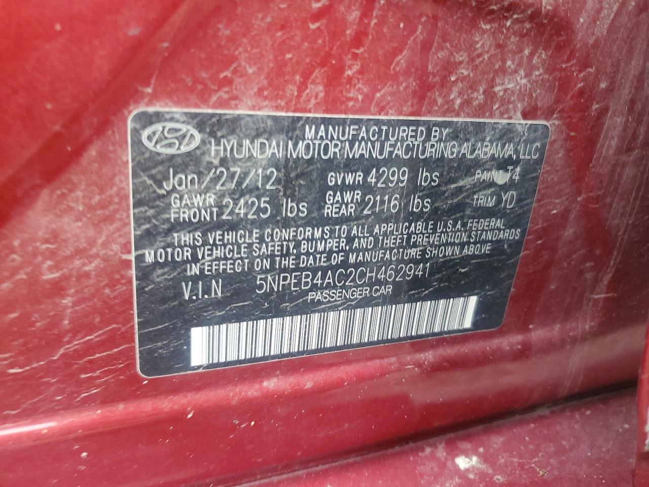 2012 Hyundai Sonata Gls Red vin: 5NPEB4AC2CH462941