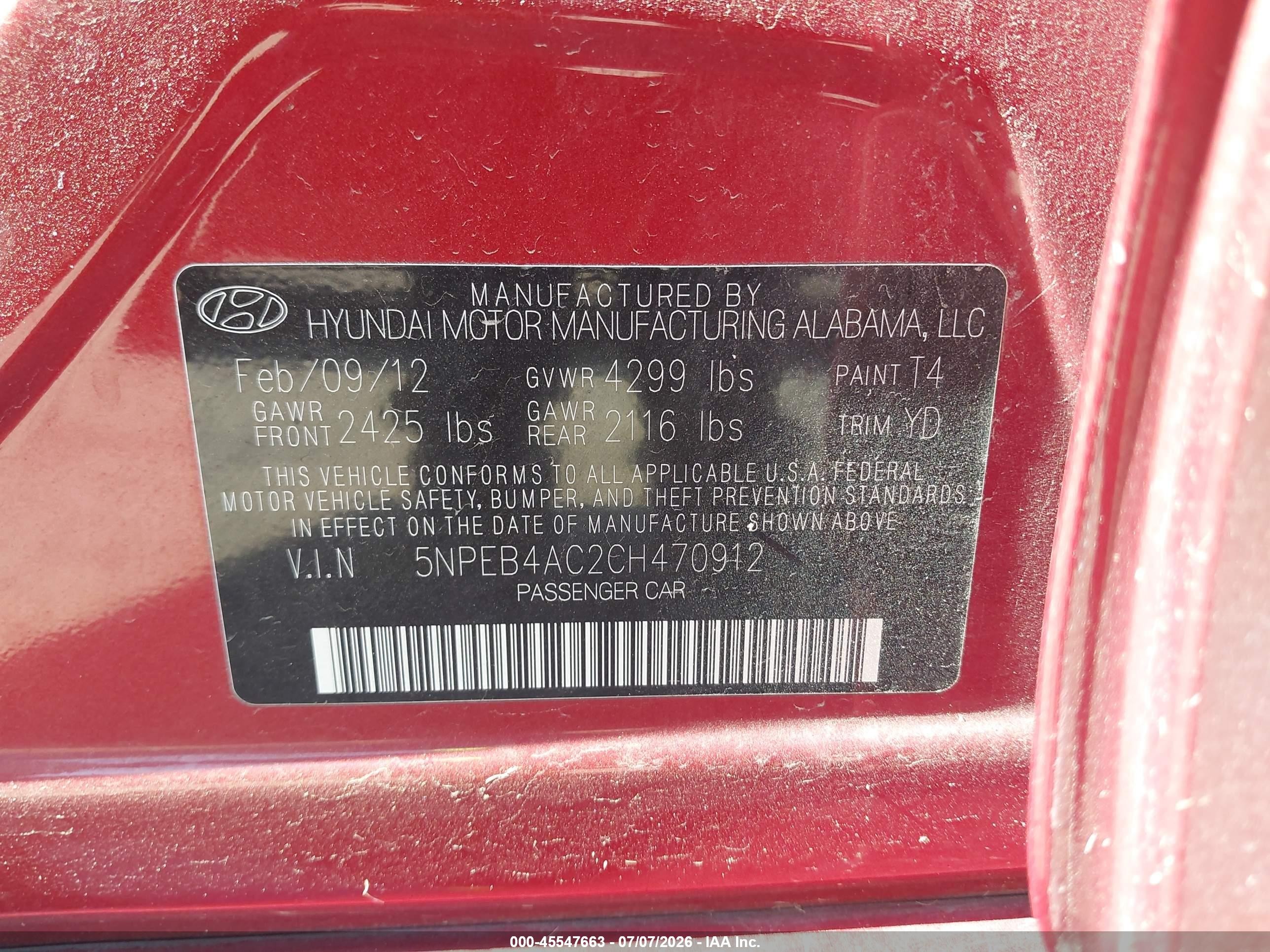 2012 Hyundai Sonata Gls Red vin: 5NPEB4AC2CH470912