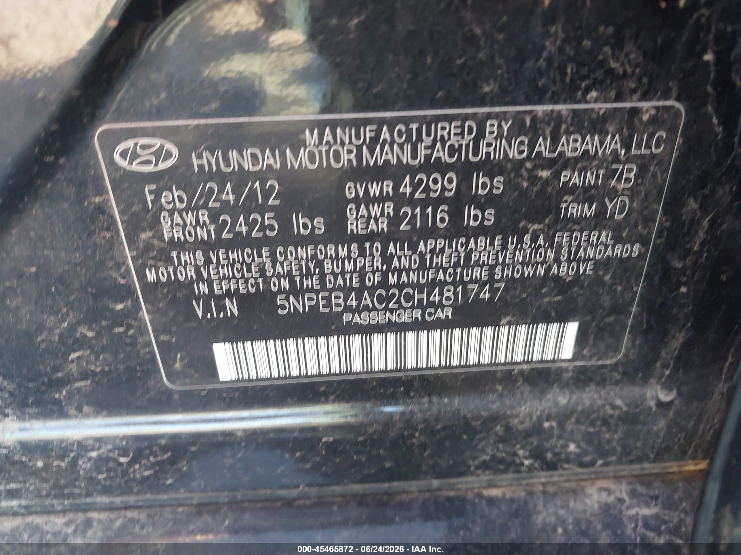 2012 Hyundai Sonata Gls Black vin: 5NPEB4AC2CH481747