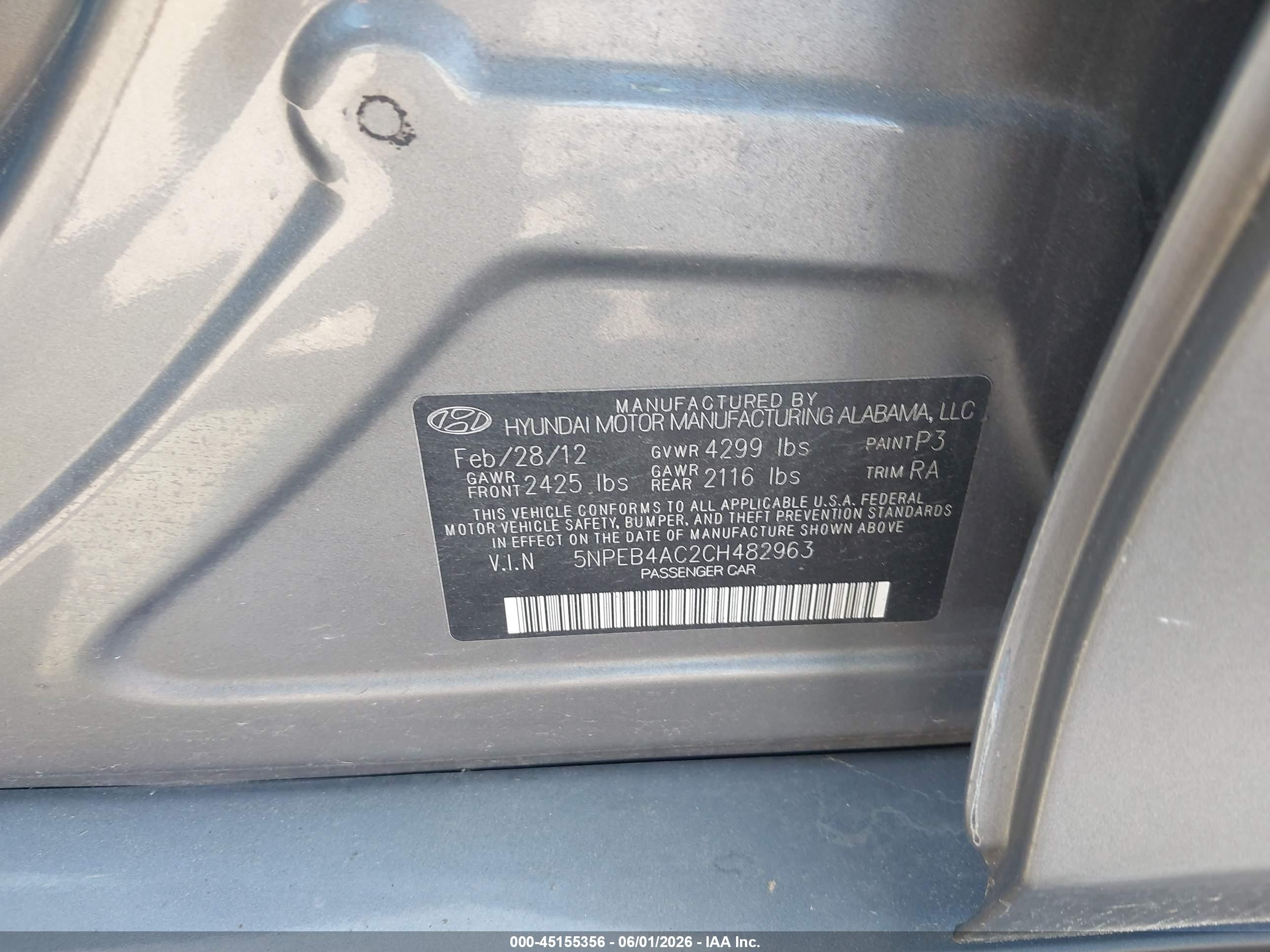 2012 Hyundai Sonata Gls Gray vin: 5NPEB4AC2CH482963