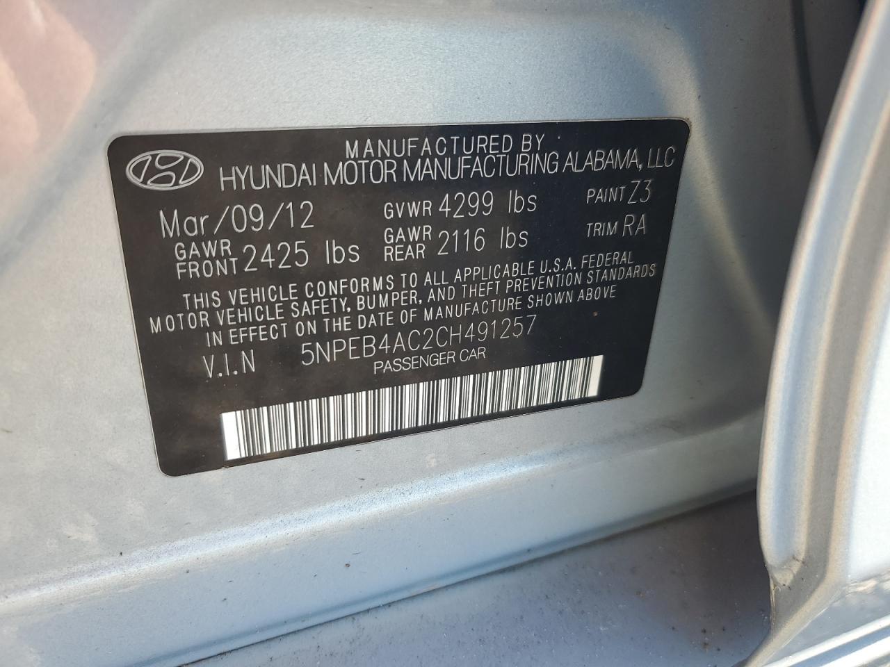 2012 Hyundai Sonata Gls Blue vin: 5NPEB4AC2CH491257