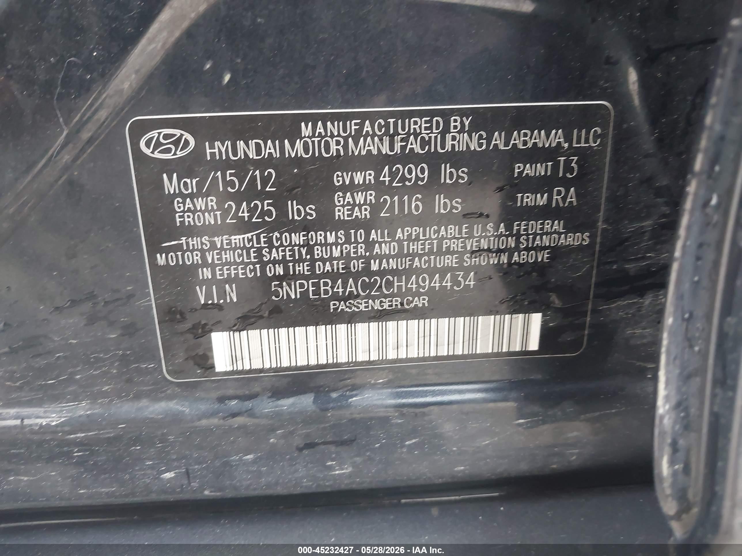 2012 Hyundai Sonata Gls Dark Blue vin: 5NPEB4AC2CH494434