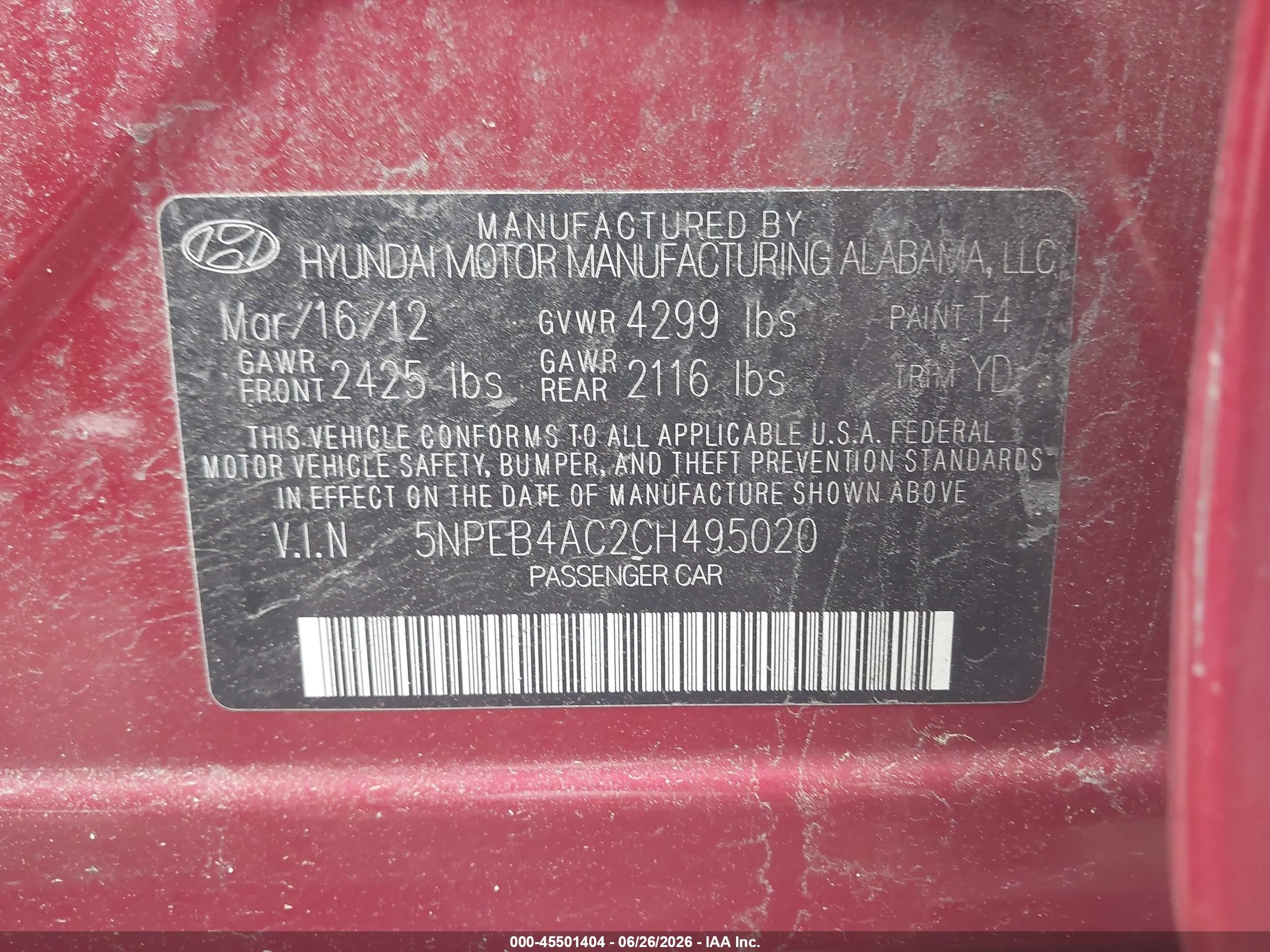 2012 Hyundai Sonata Gls Red vin: 5NPEB4AC2CH495020