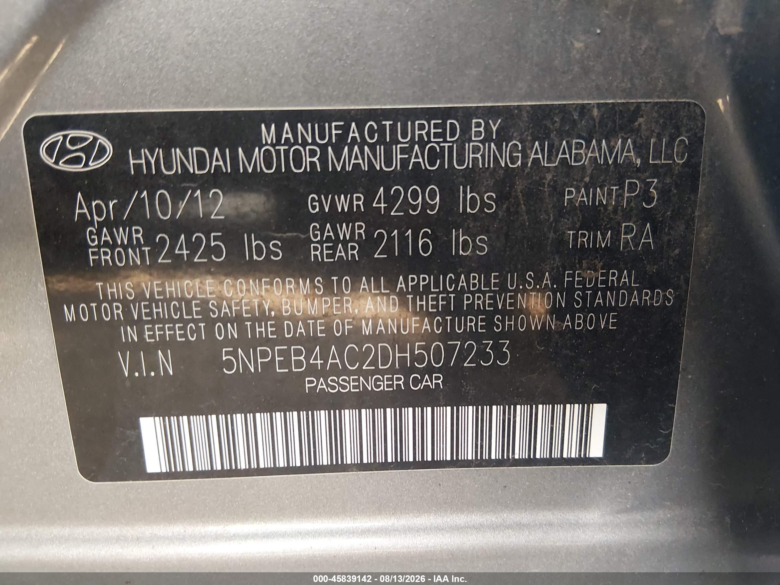2013 Hyundai Sonata Gls Серый vin: 5NPEB4AC2DH507233