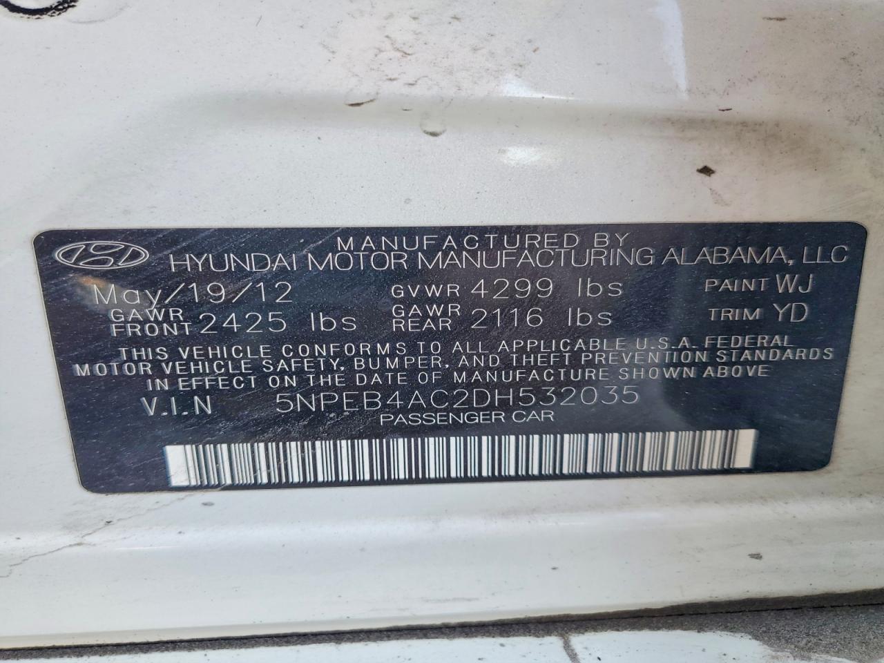 2013 Hyundai Sonata Gls White vin: 5NPEB4AC2DH532035