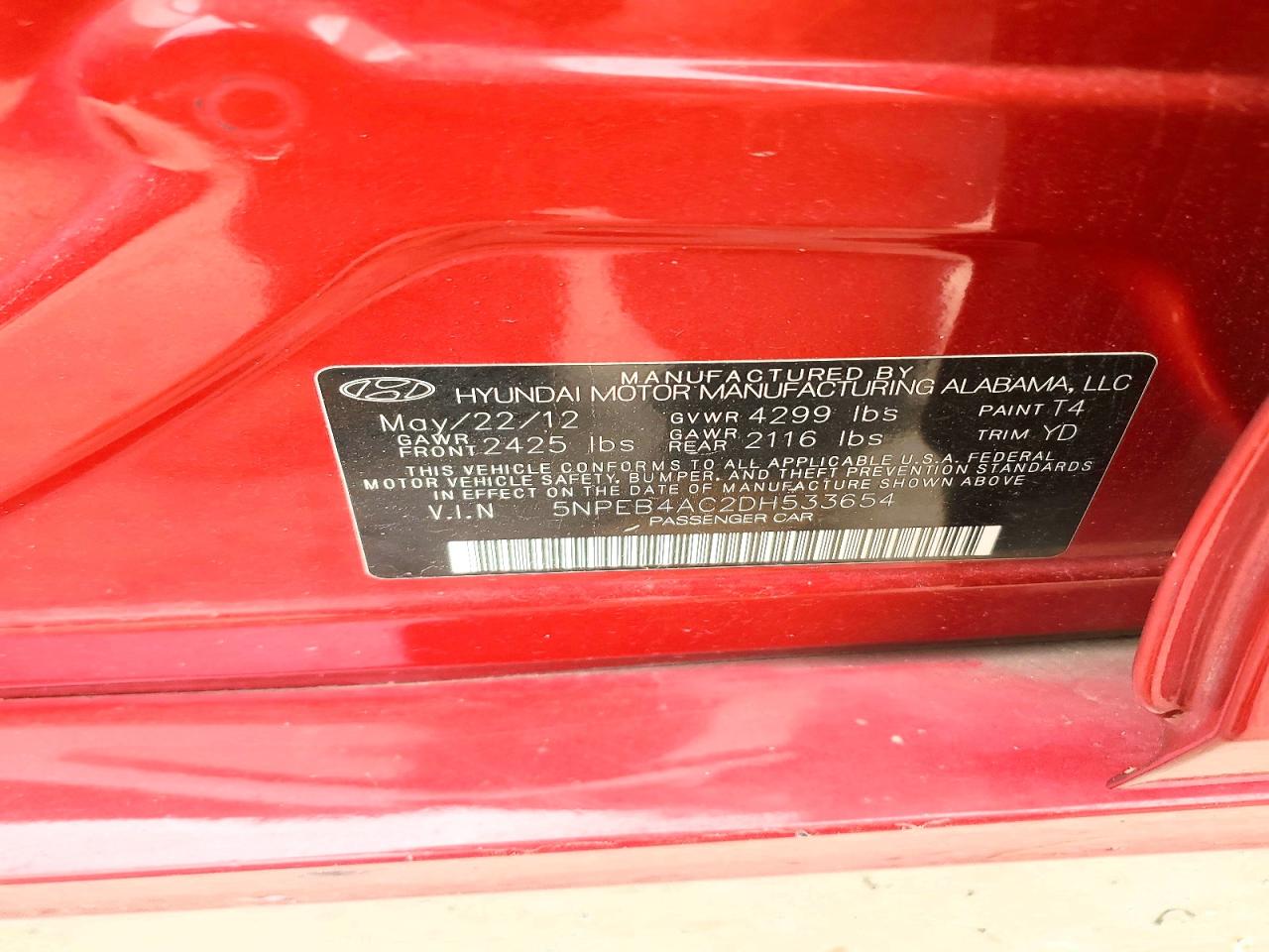 2013 Hyundai Sonata Gls Red vin: 5NPEB4AC2DH533654