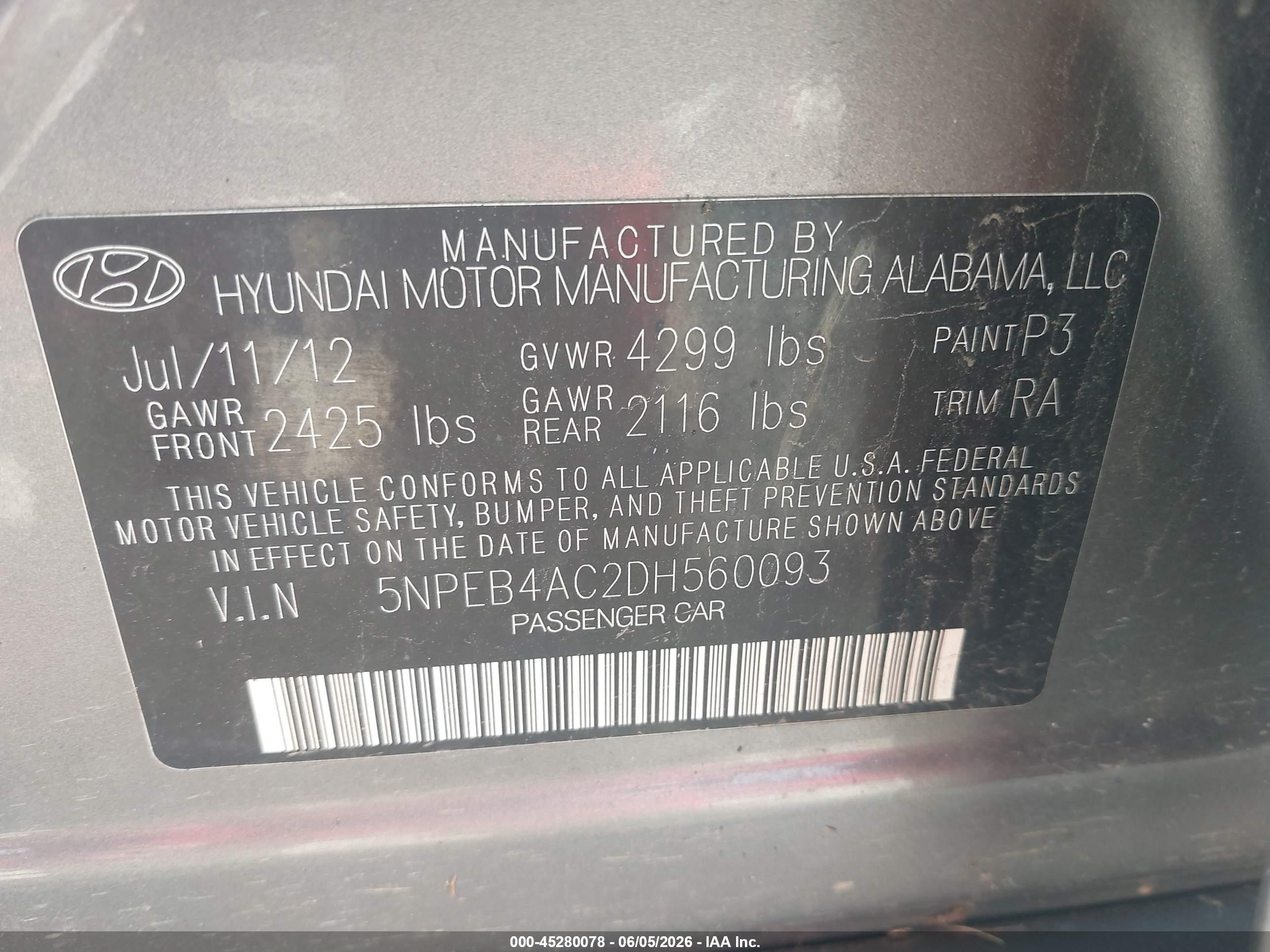 2013 Hyundai Sonata Gls Gray vin: 5NPEB4AC2DH560093