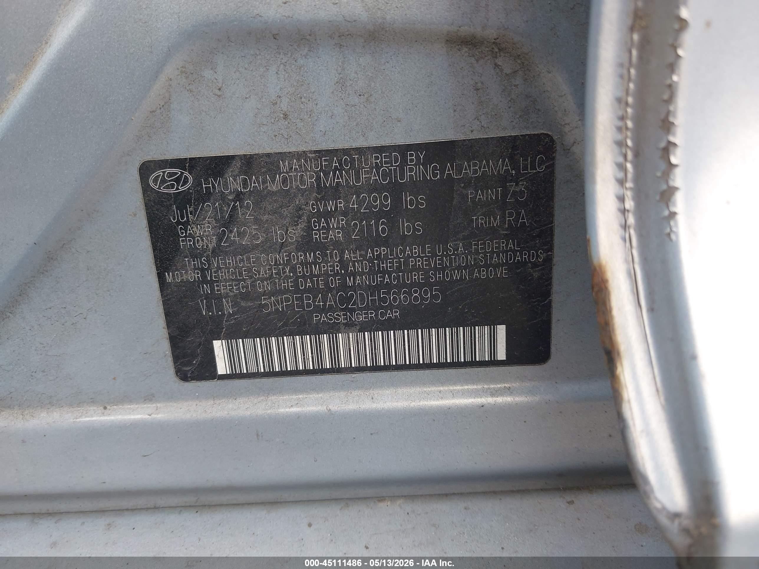 2013 Hyundai Sonata Gls Light Blue vin: 5NPEB4AC2DH566895
