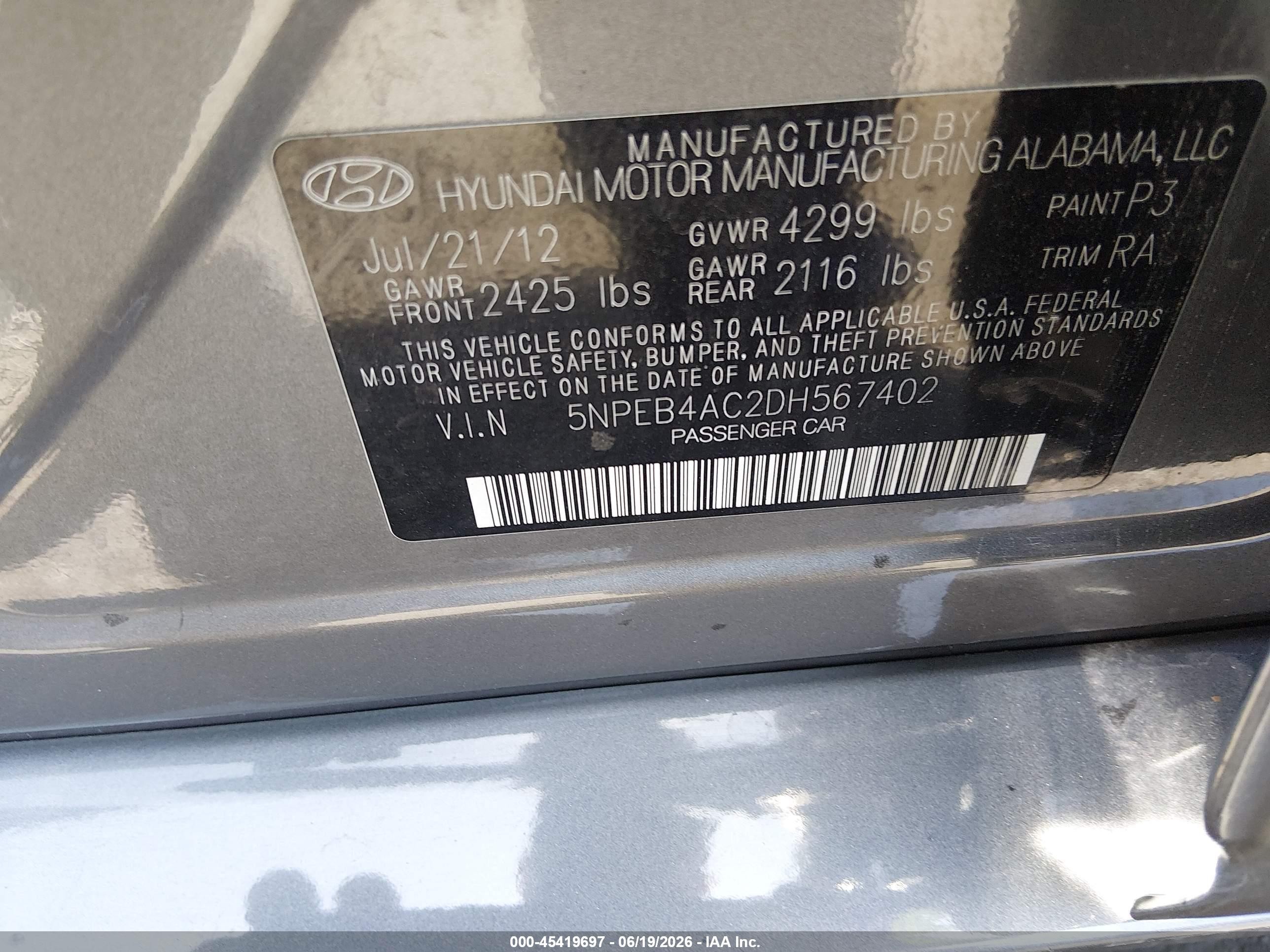 2013 Hyundai Sonata Gls Gray vin: 5NPEB4AC2DH567402