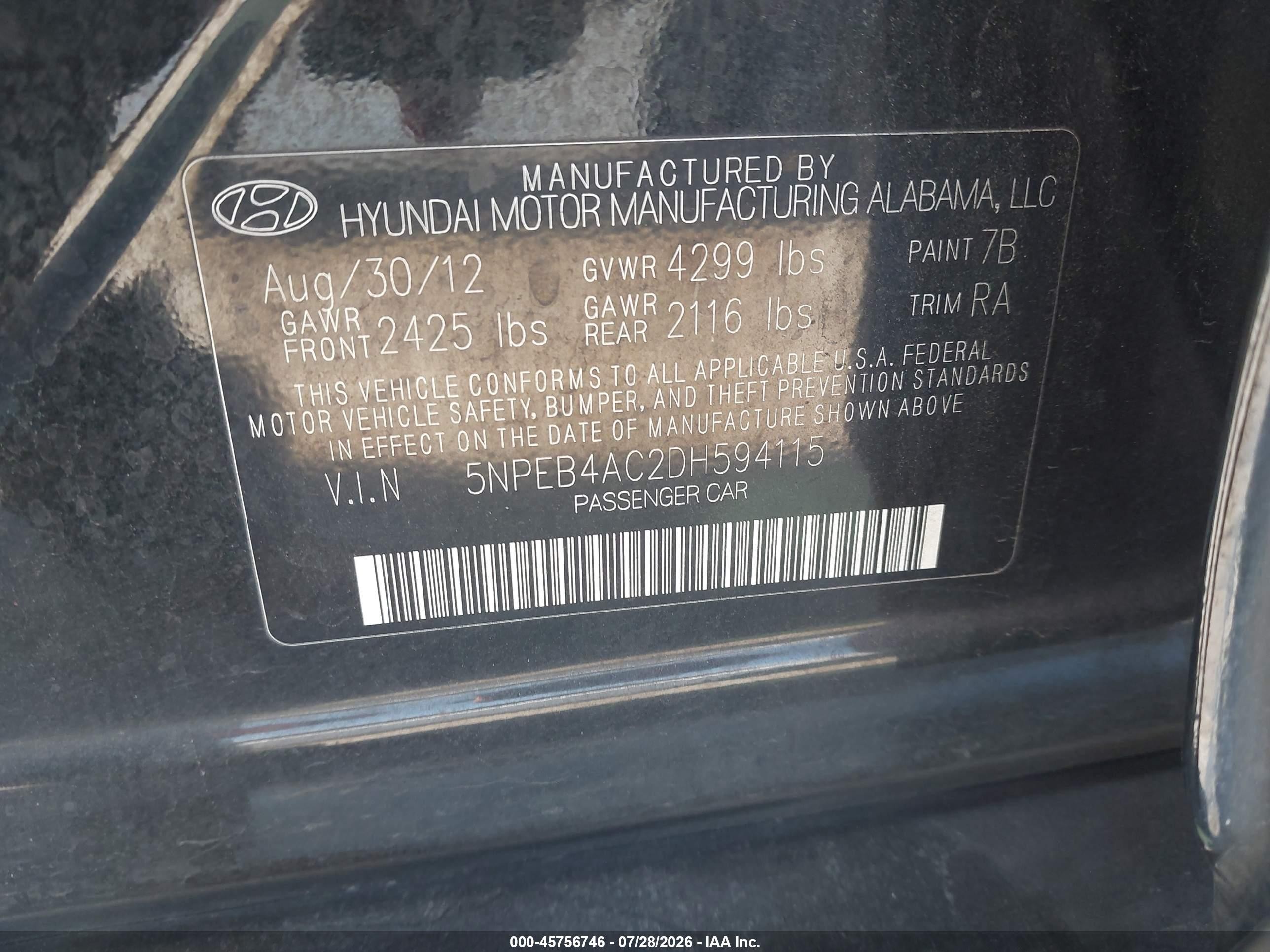 2013 Hyundai Sonata Gls Black vin: 5NPEB4AC2DH594115