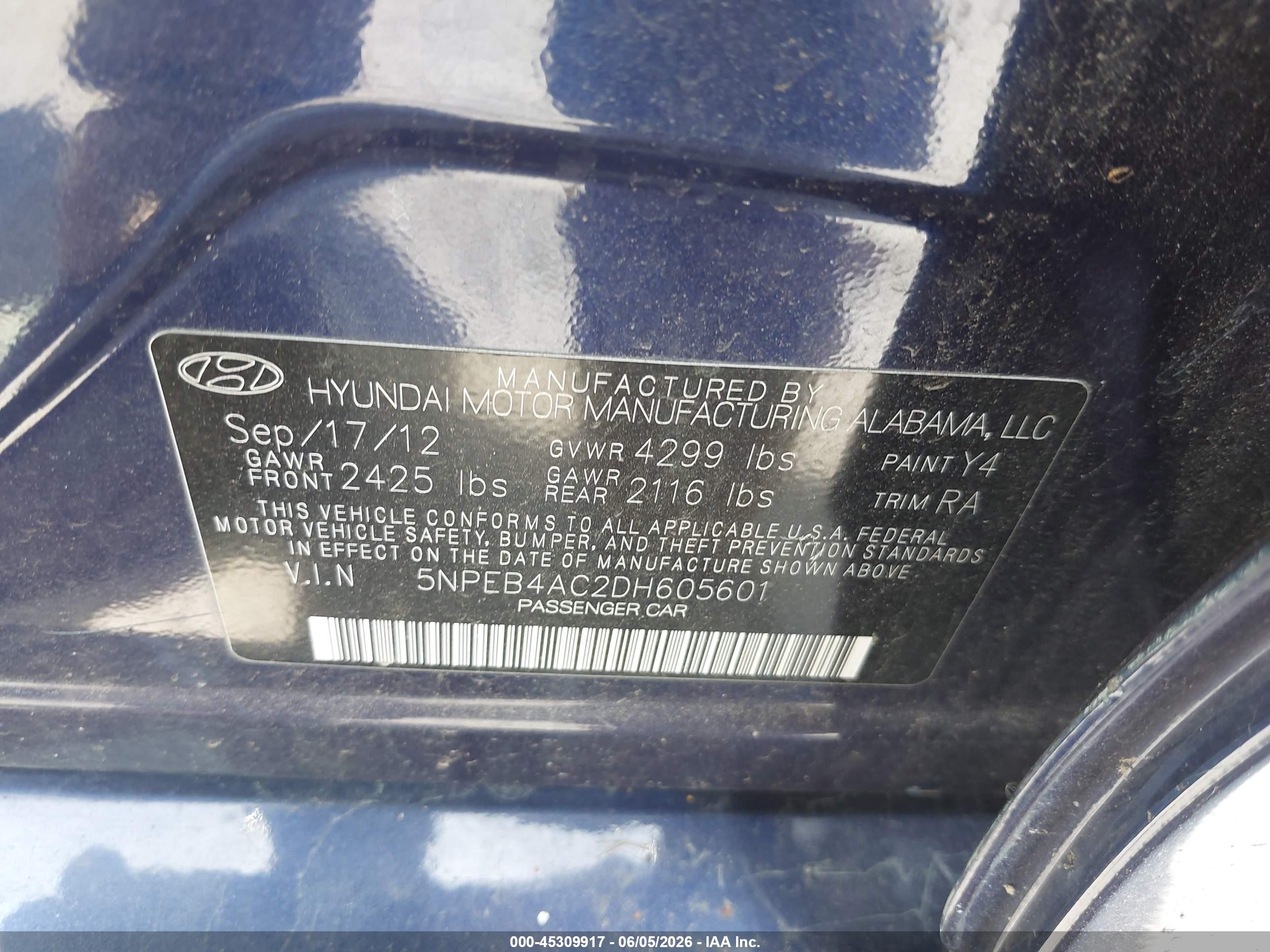 2013 Hyundai Sonata Gls Синий vin: 5NPEB4AC2DH605601