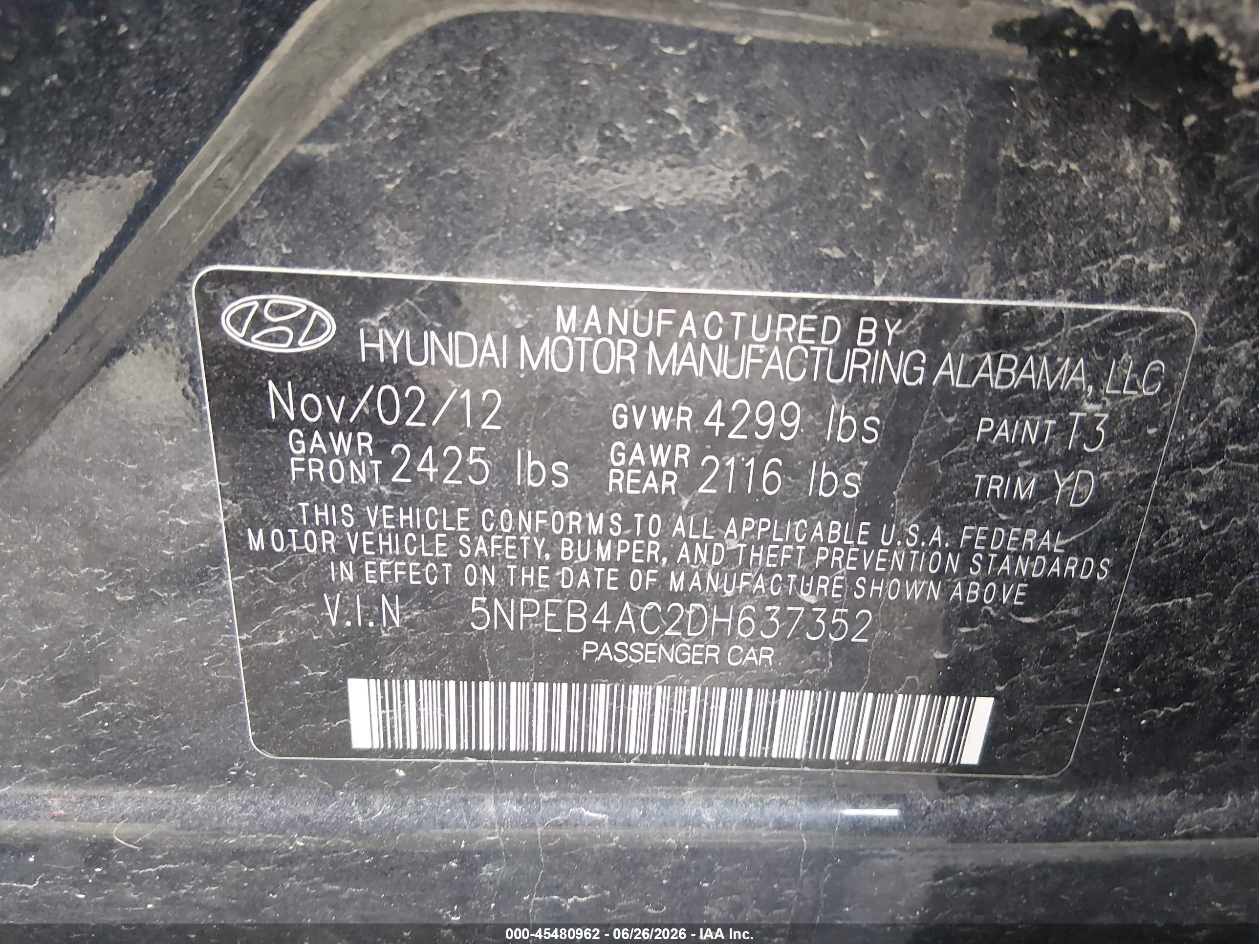 2013 Hyundai Sonata Gls Black vin: 5NPEB4AC2DH637352