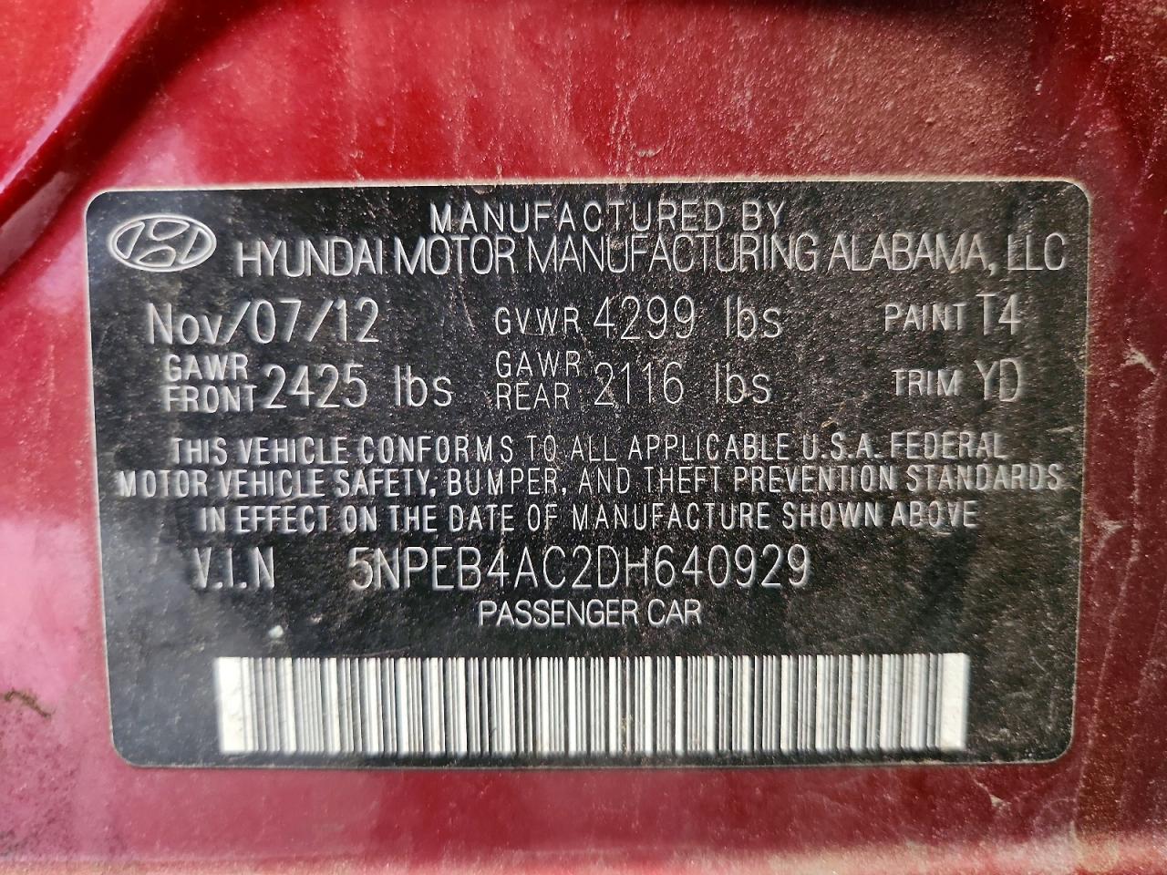 2013 Hyundai Sonata Gls Красный vin: 5NPEB4AC2DH640929