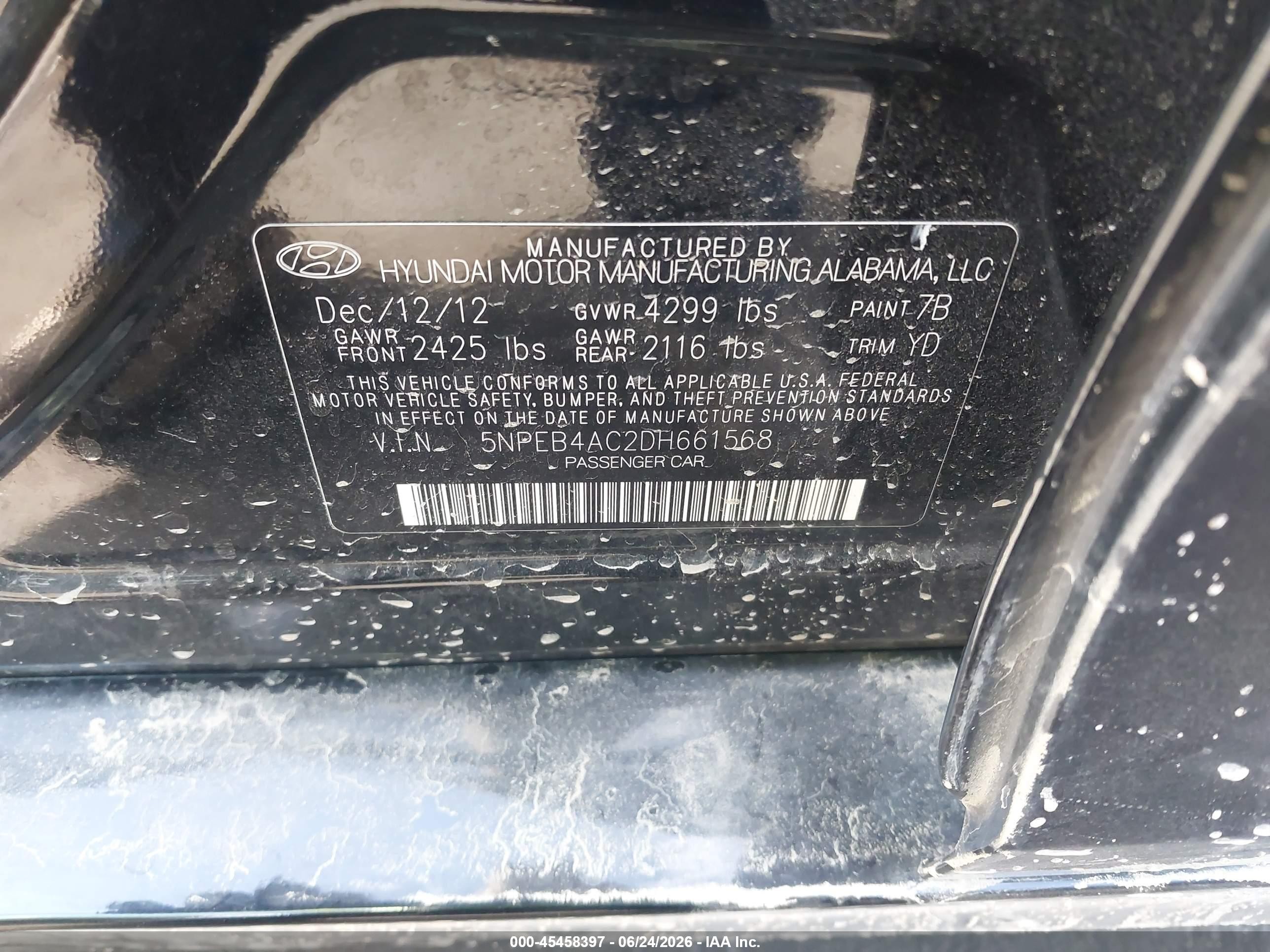 2013 Hyundai Sonata Gls Black vin: 5NPEB4AC2DH661568