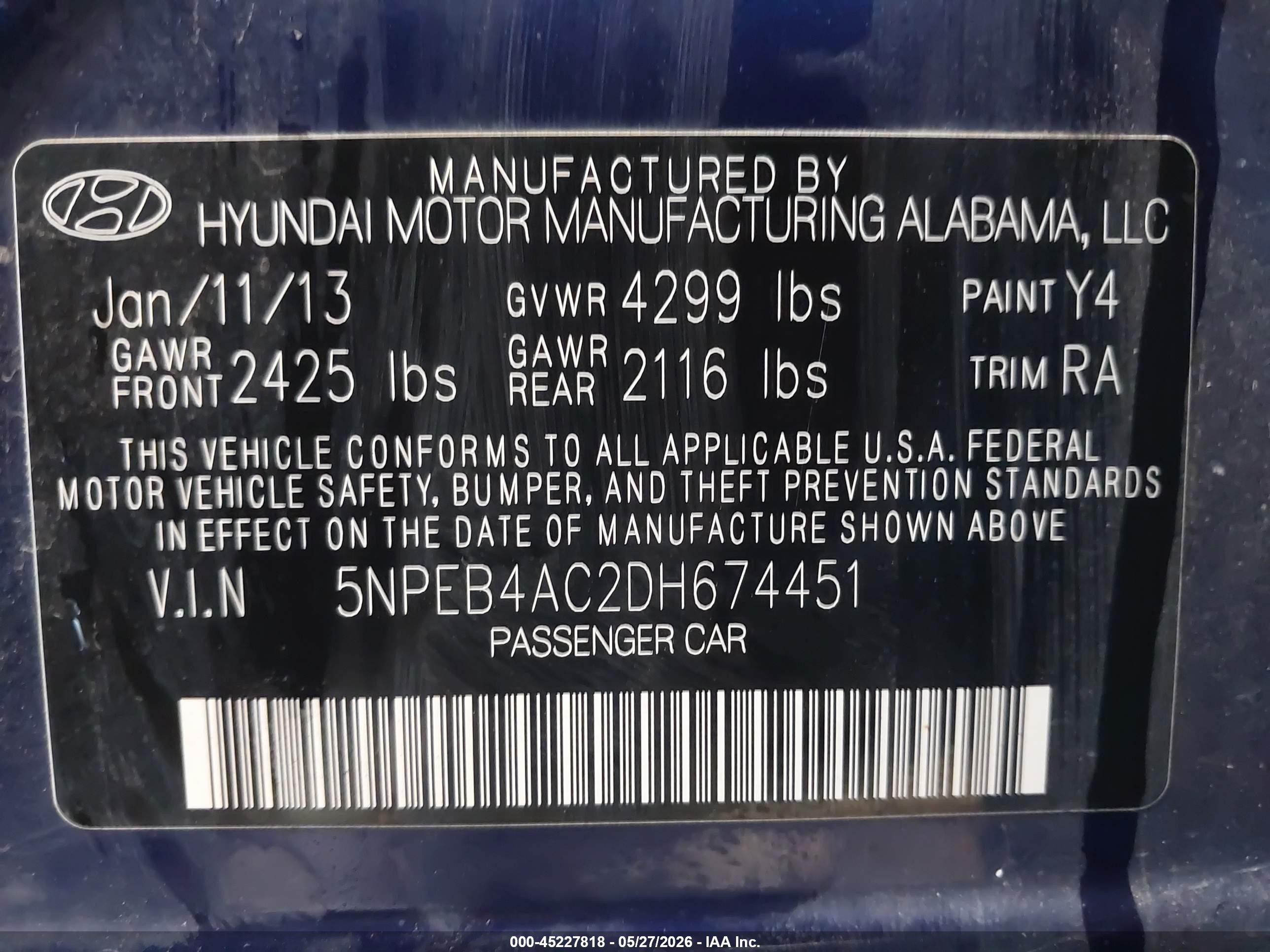 2013 Hyundai Sonata Gls Gray vin: 5NPEB4AC2DH674451