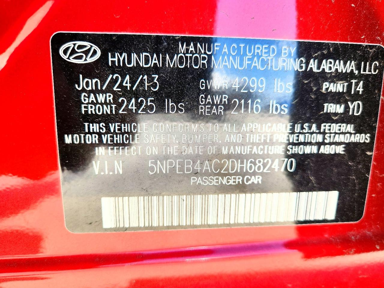 2013 Hyundai Sonata Gls Red vin: 5NPEB4AC2DH682470