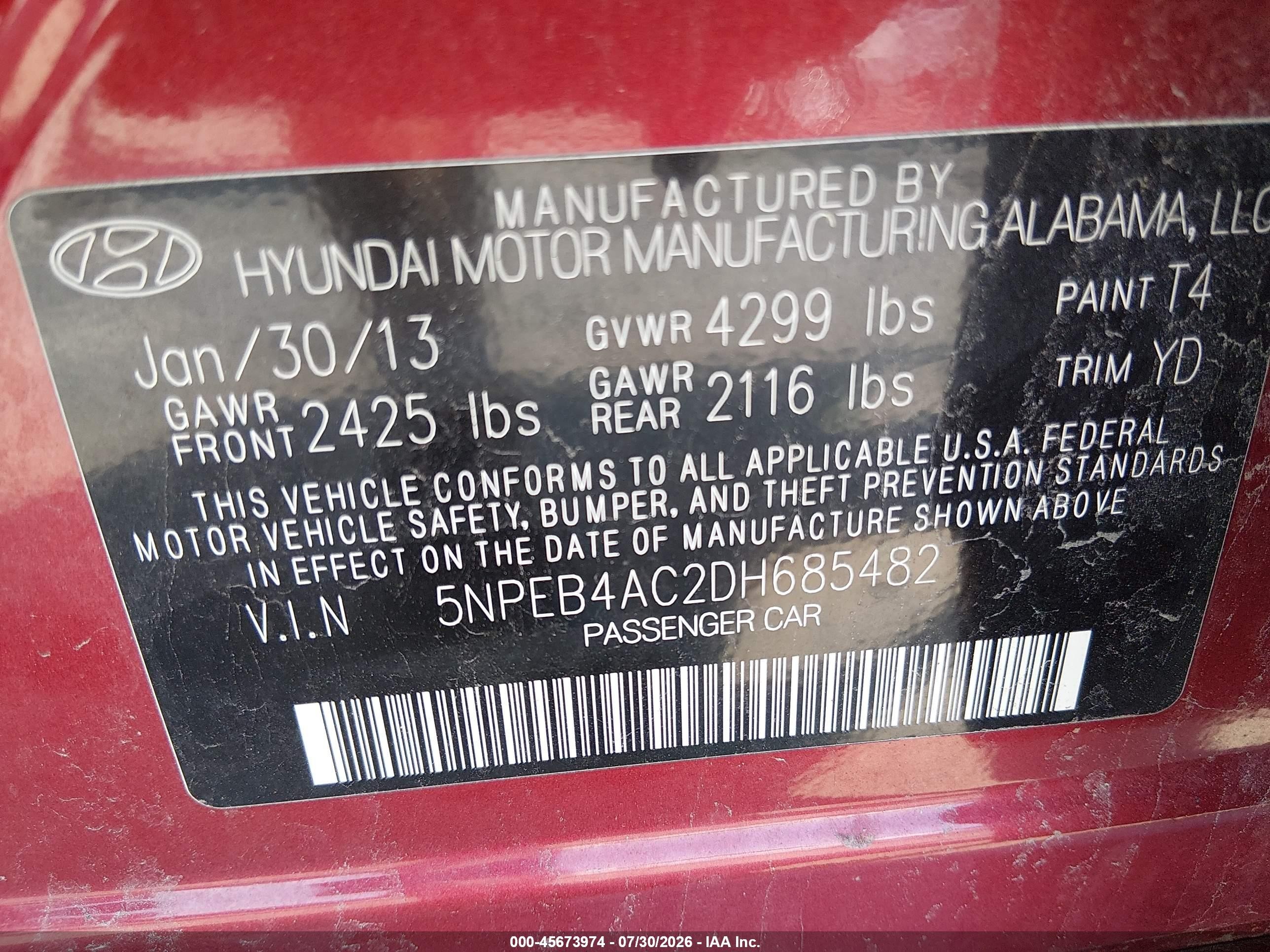 2013 Hyundai Sonata Gls Red vin: 5NPEB4AC2DH685482