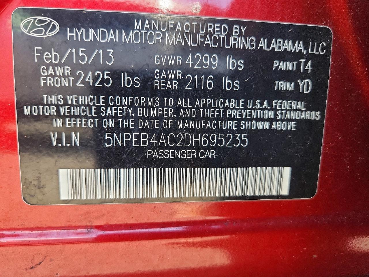 2013 Hyundai Sonata Gls Red vin: 5NPEB4AC2DH695235