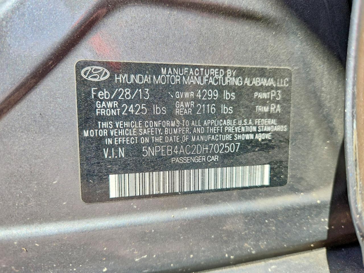2013 Hyundai Sonata Gls Gray vin: 5NPEB4AC2DH702507