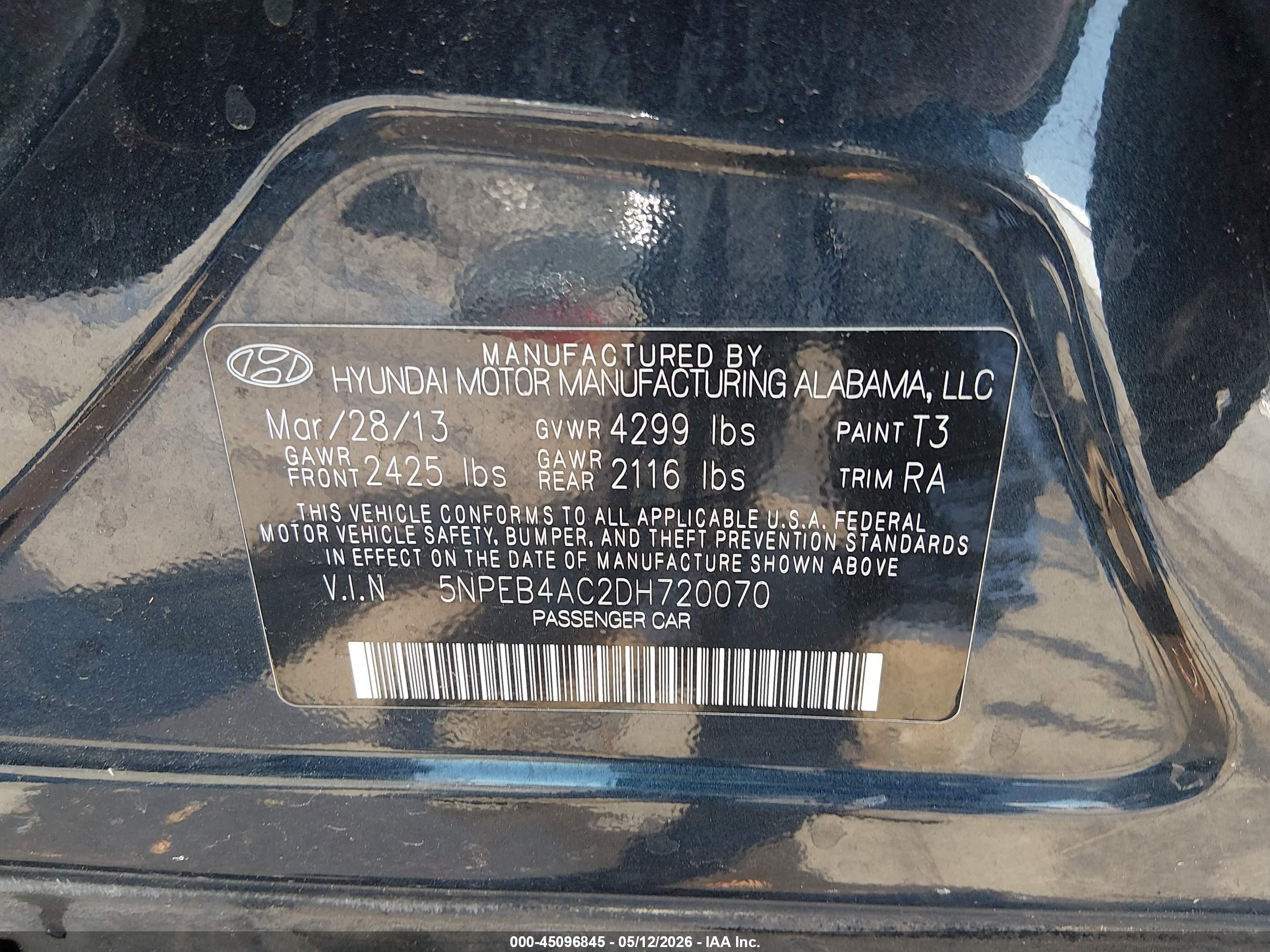 2013 Hyundai Sonata Gls Dark Blue vin: 5NPEB4AC2DH720070