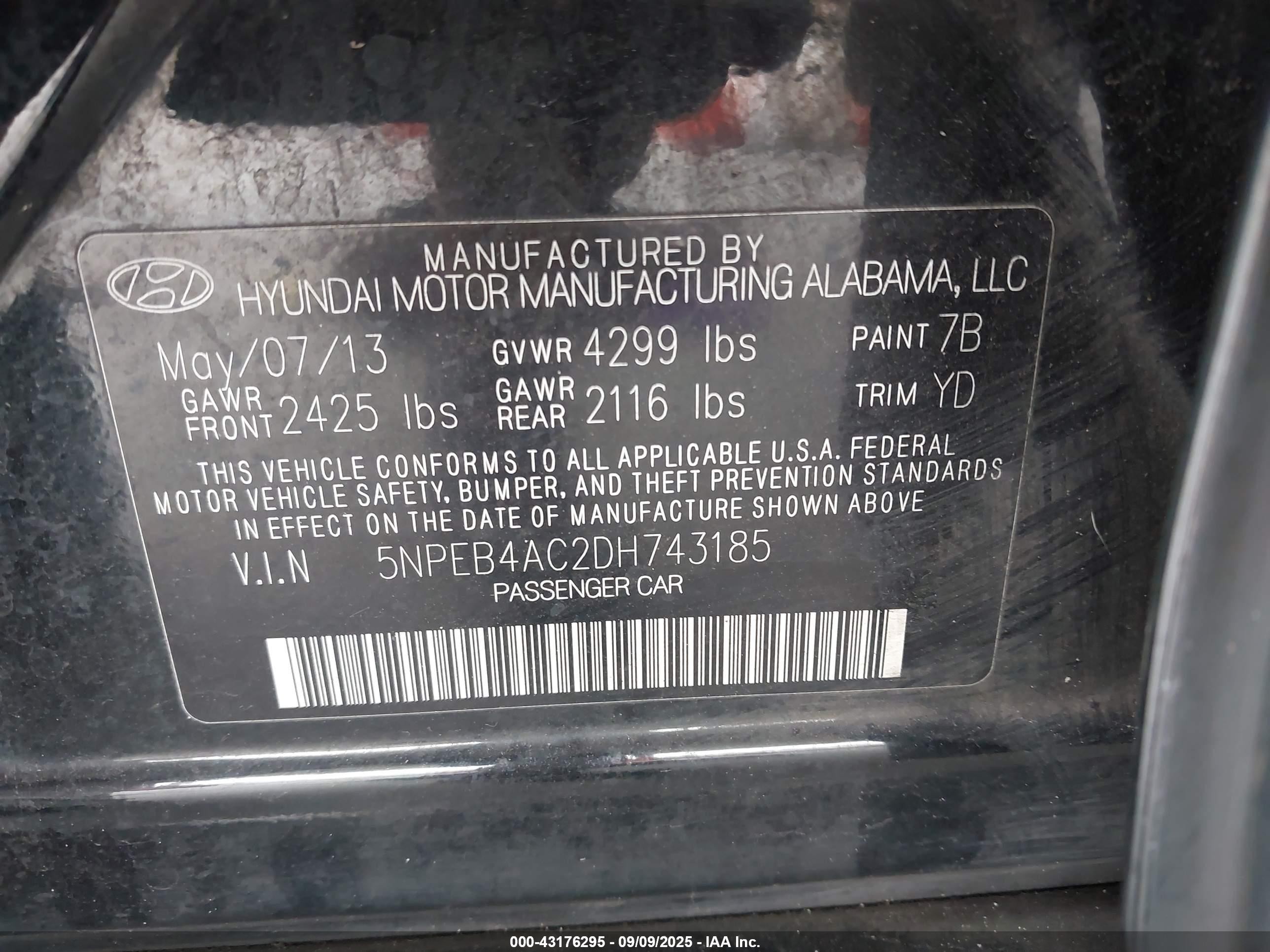 2013 Hyundai Sonata Gls Black vin: 5NPEB4AC2DH743185