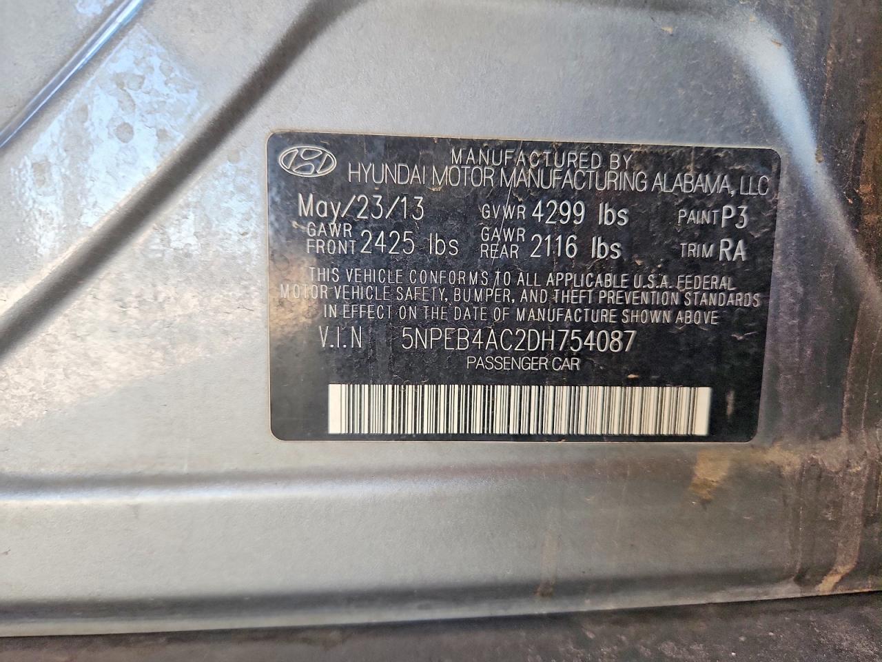 2013 Hyundai Sonata Gls Gray vin: 5NPEB4AC2DH754087