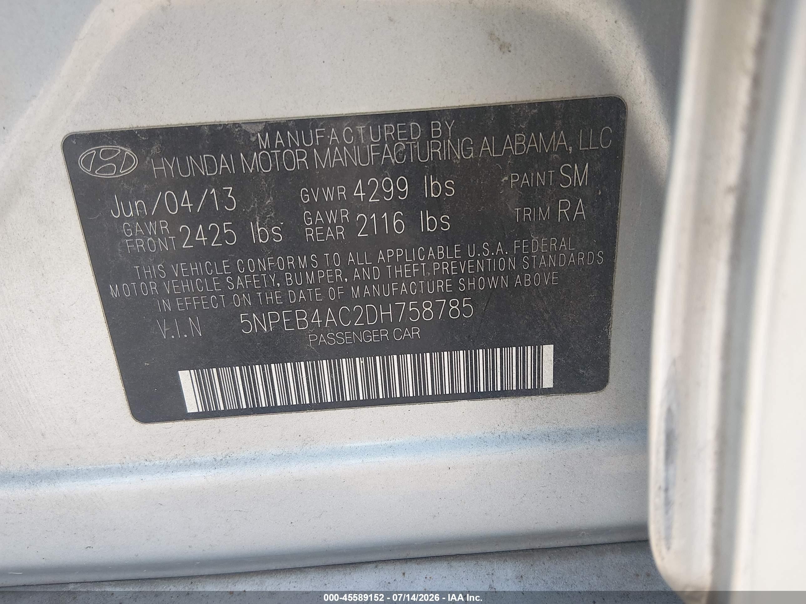 2013 Hyundai Sonata Gls Silver vin: 5NPEB4AC2DH758785