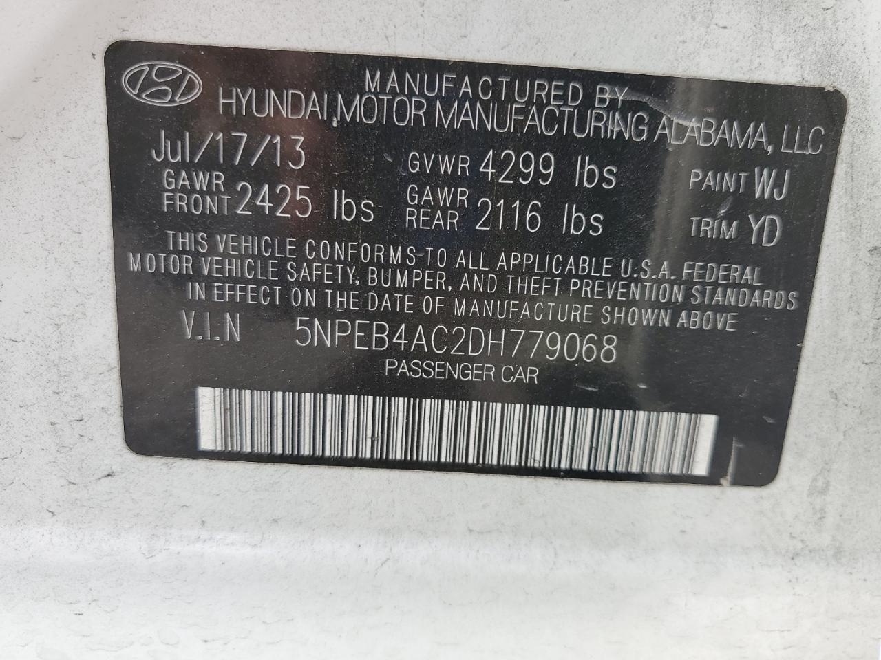 2013 Hyundai Sonata Gls White vin: 5NPEB4AC2DH779068