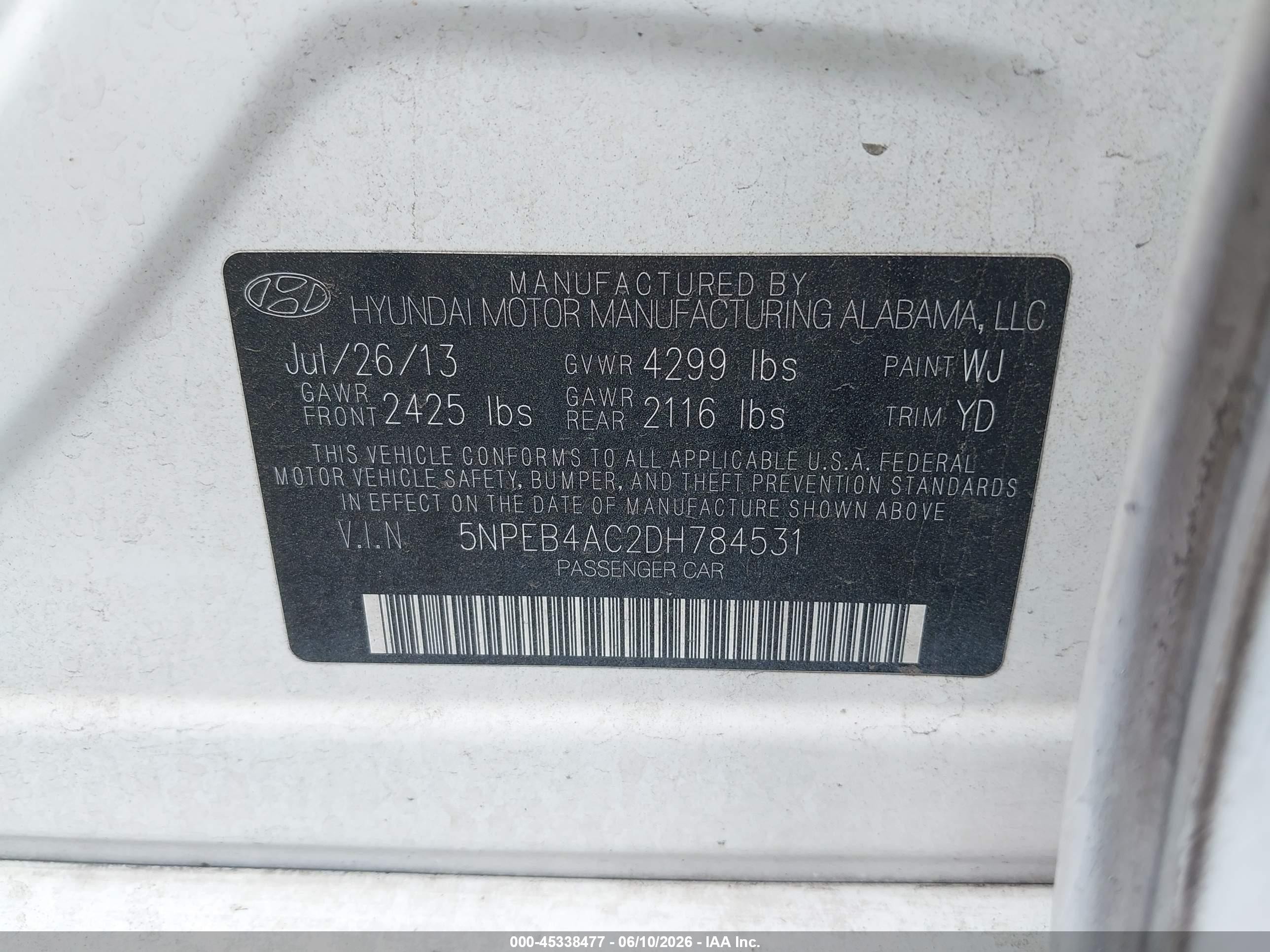 2013 Hyundai Sonata Gls Белый vin: 5NPEB4AC2DH784531
