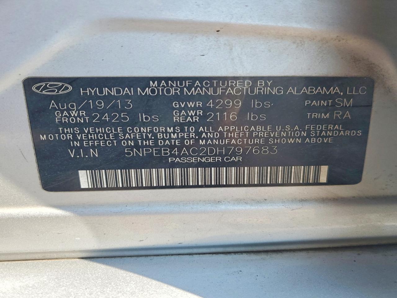 2013 Hyundai Sonata Gls Silver vin: 5NPEB4AC2DH797683