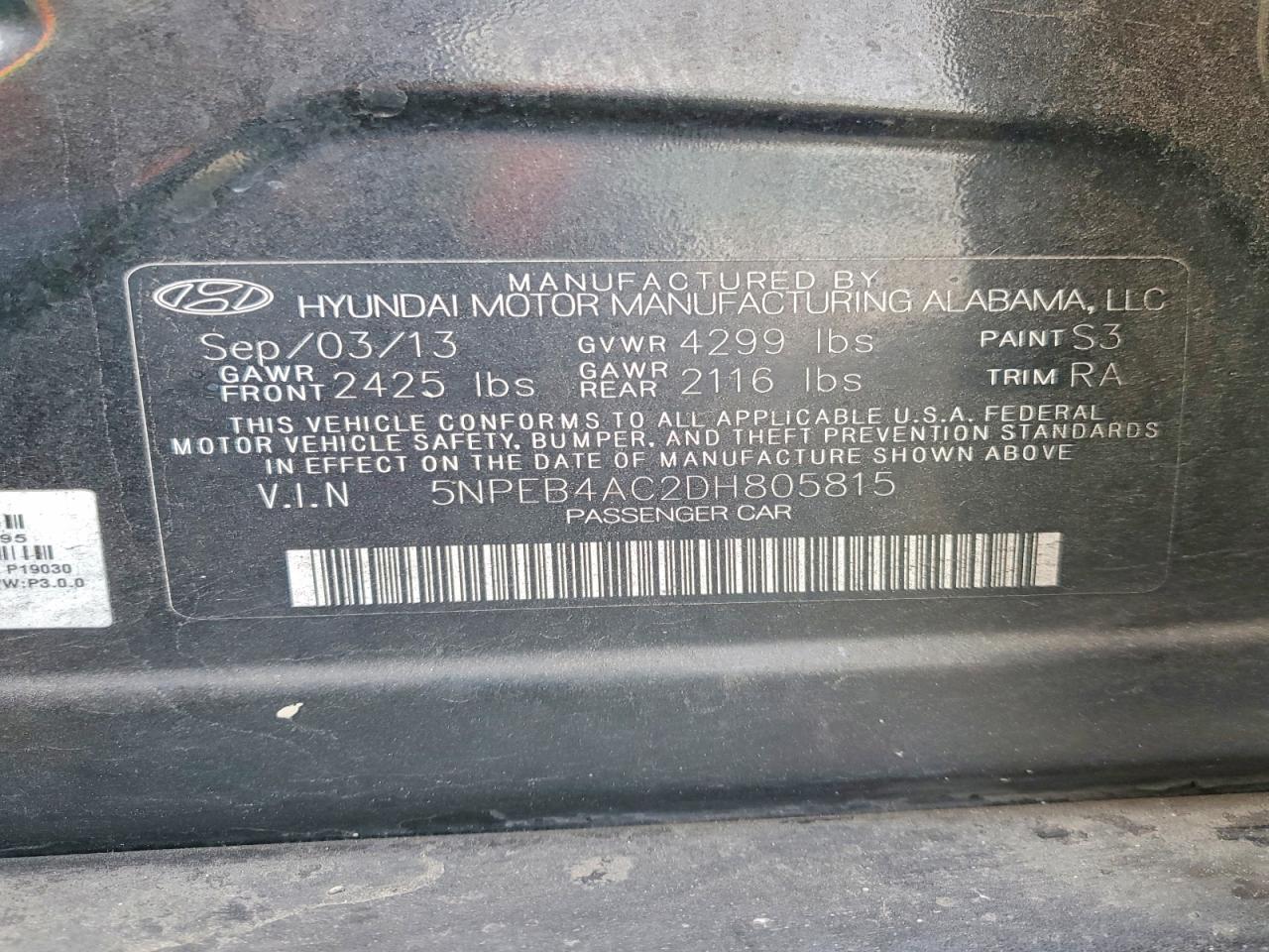 2013 Hyundai Sonata Gls Black vin: 5NPEB4AC2DH805815