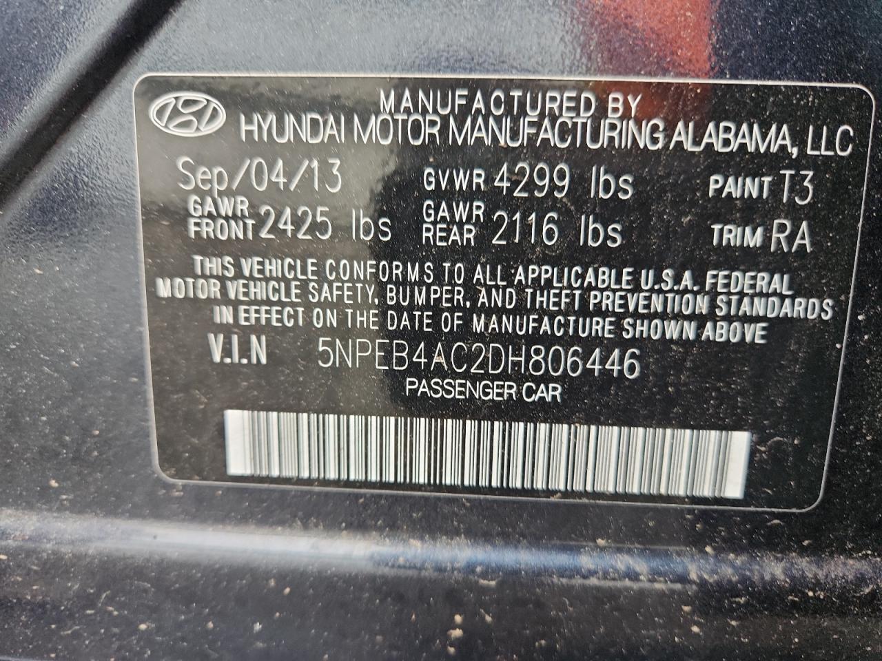 2013 Hyundai Sonata Blue vin: 5NPEB4AC2DH806446