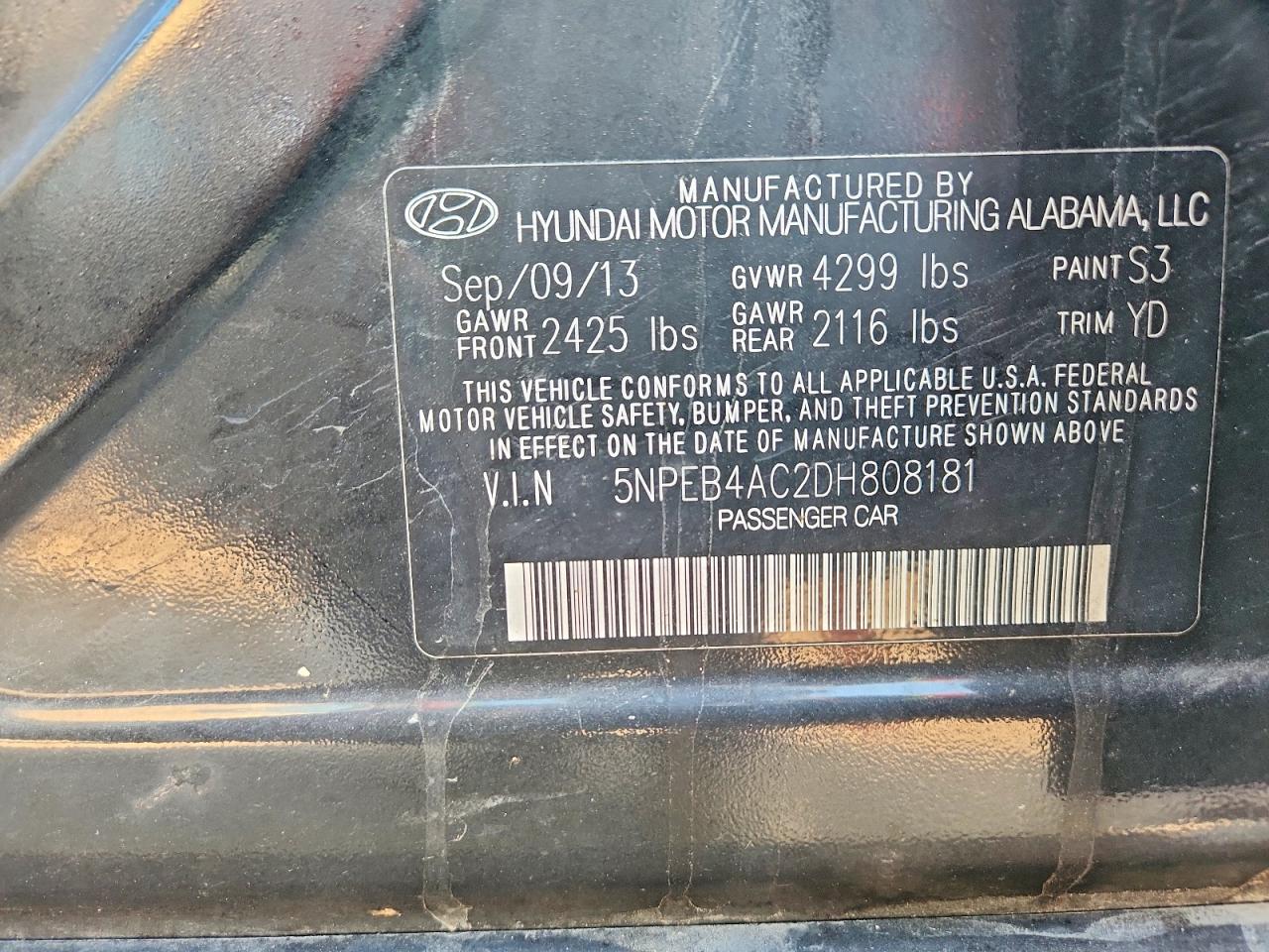 2013 Hyundai Sonata Gls Black vin: 5NPEB4AC2DH808181