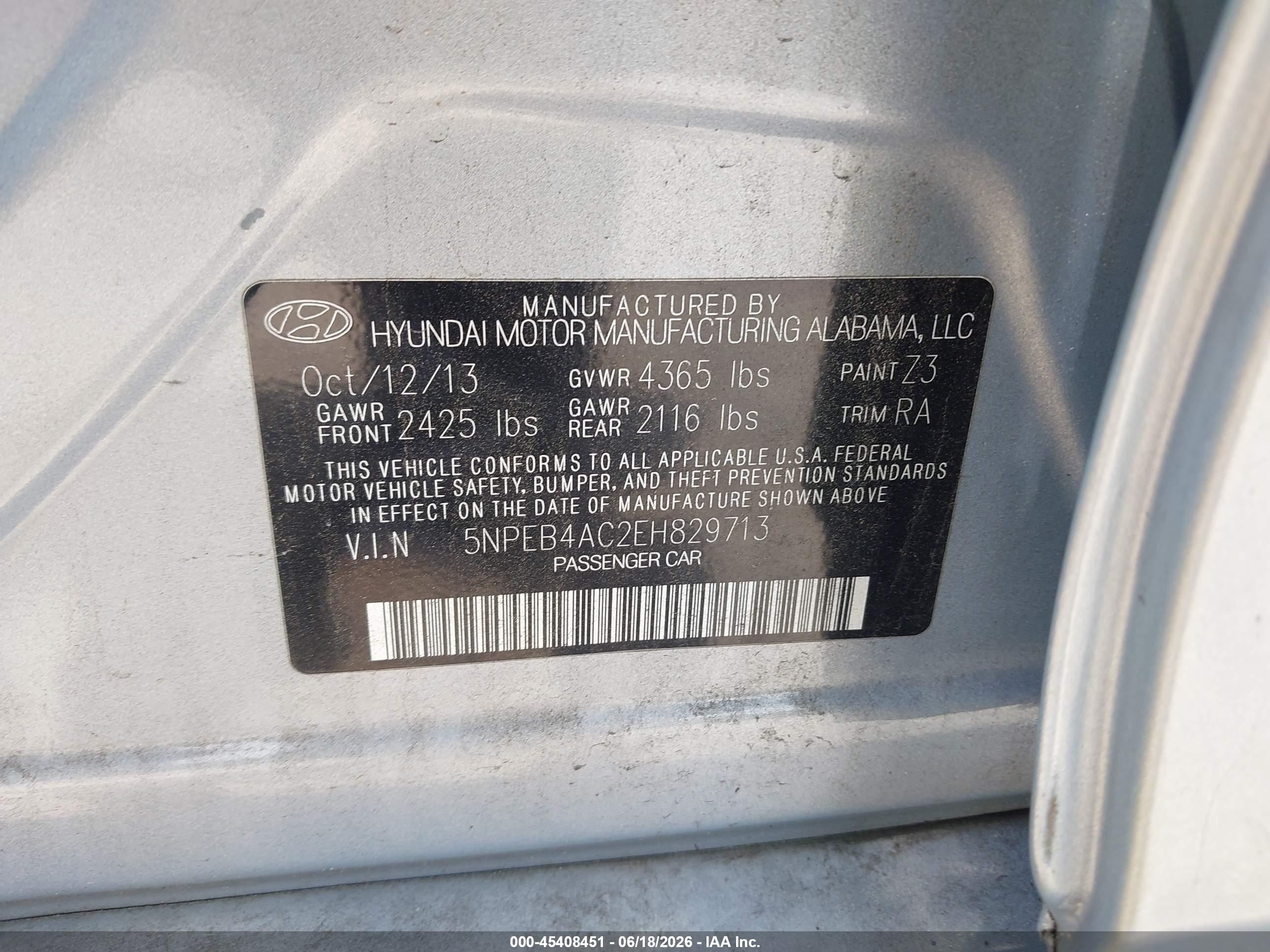 2014 Hyundai Sonata Gls Light Blue vin: 5NPEB4AC2EH829713