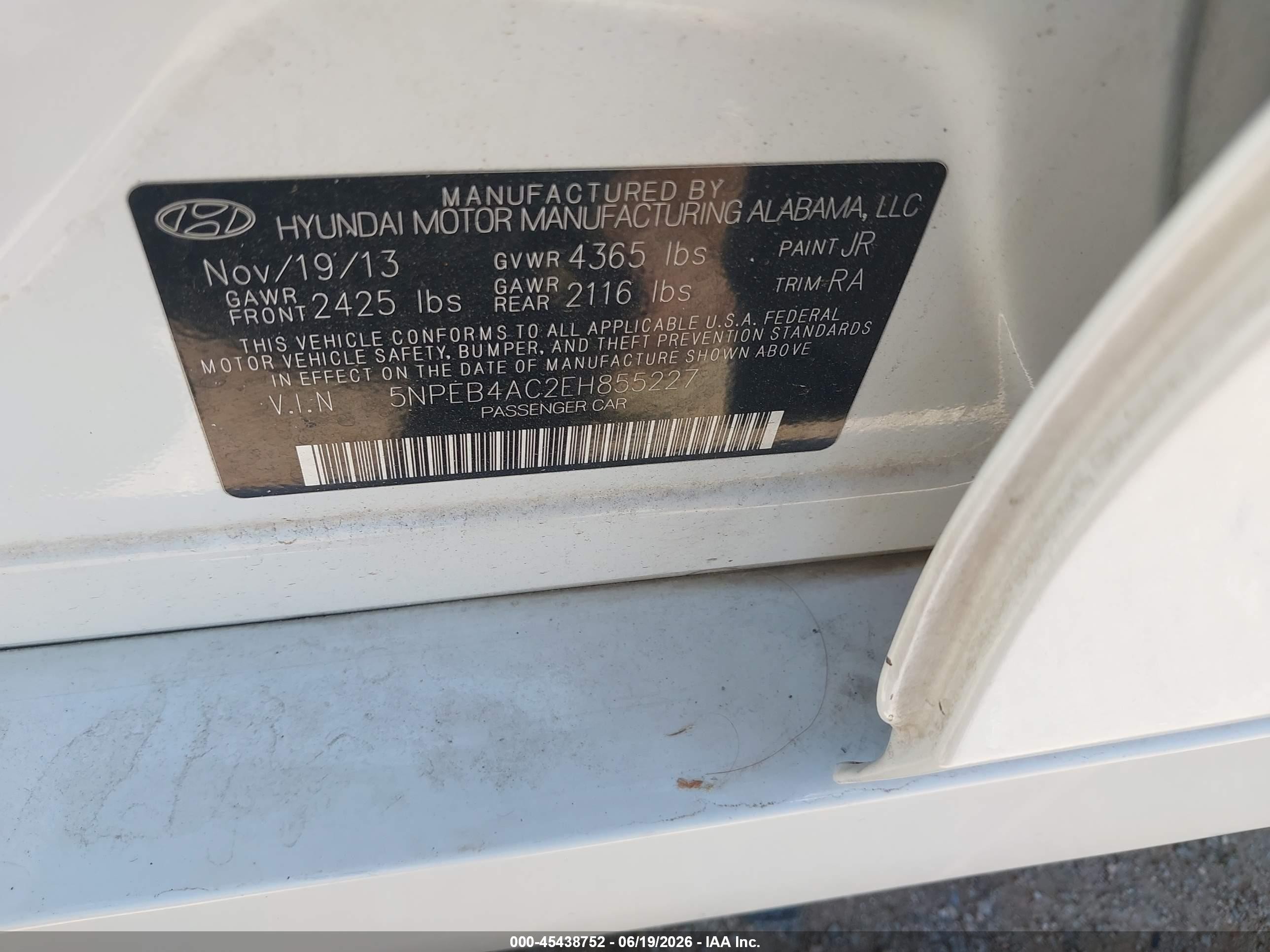 2014 Hyundai Sonata Gls White vin: 5NPEB4AC2EH855227
