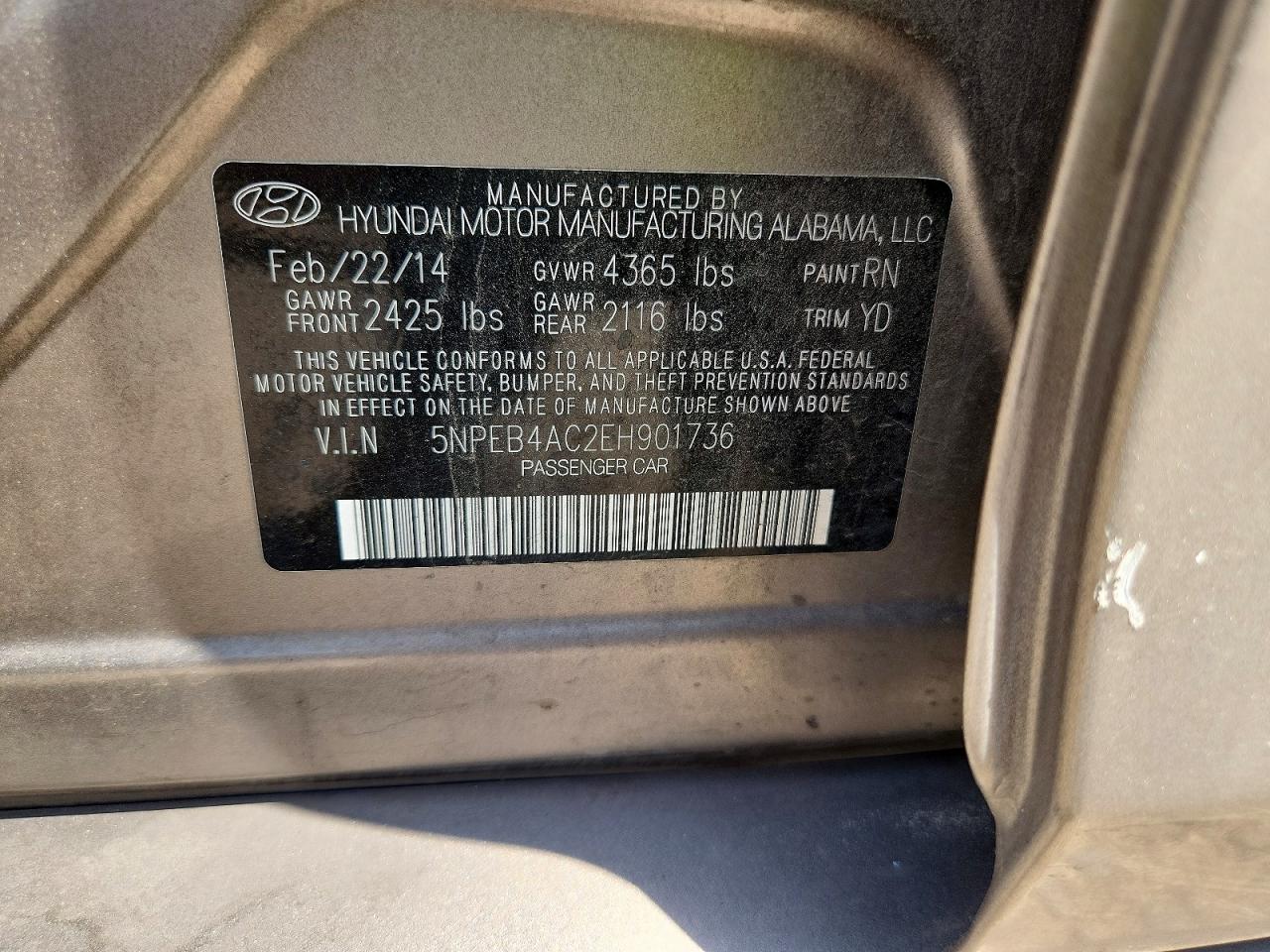 2014 Hyundai Sonata Gls Tan vin: 5NPEB4AC2EH901736
