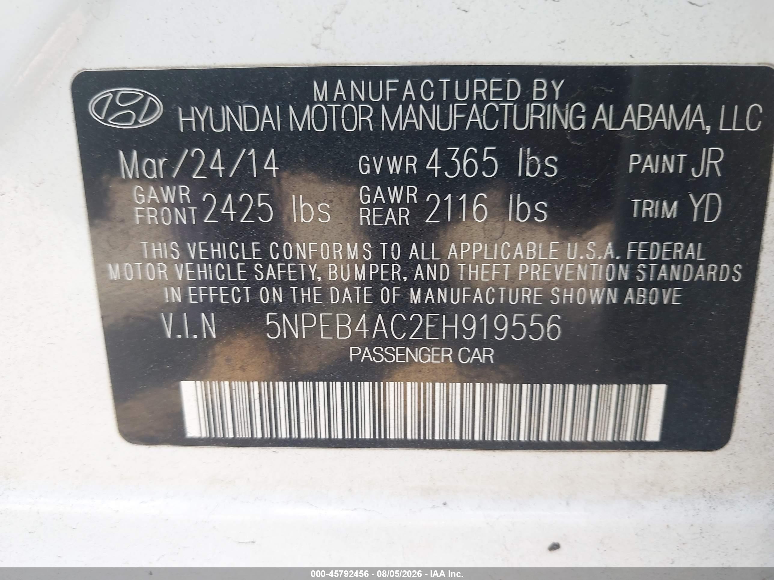 2014 Hyundai Sonata Gls White vin: 5NPEB4AC2EH919556