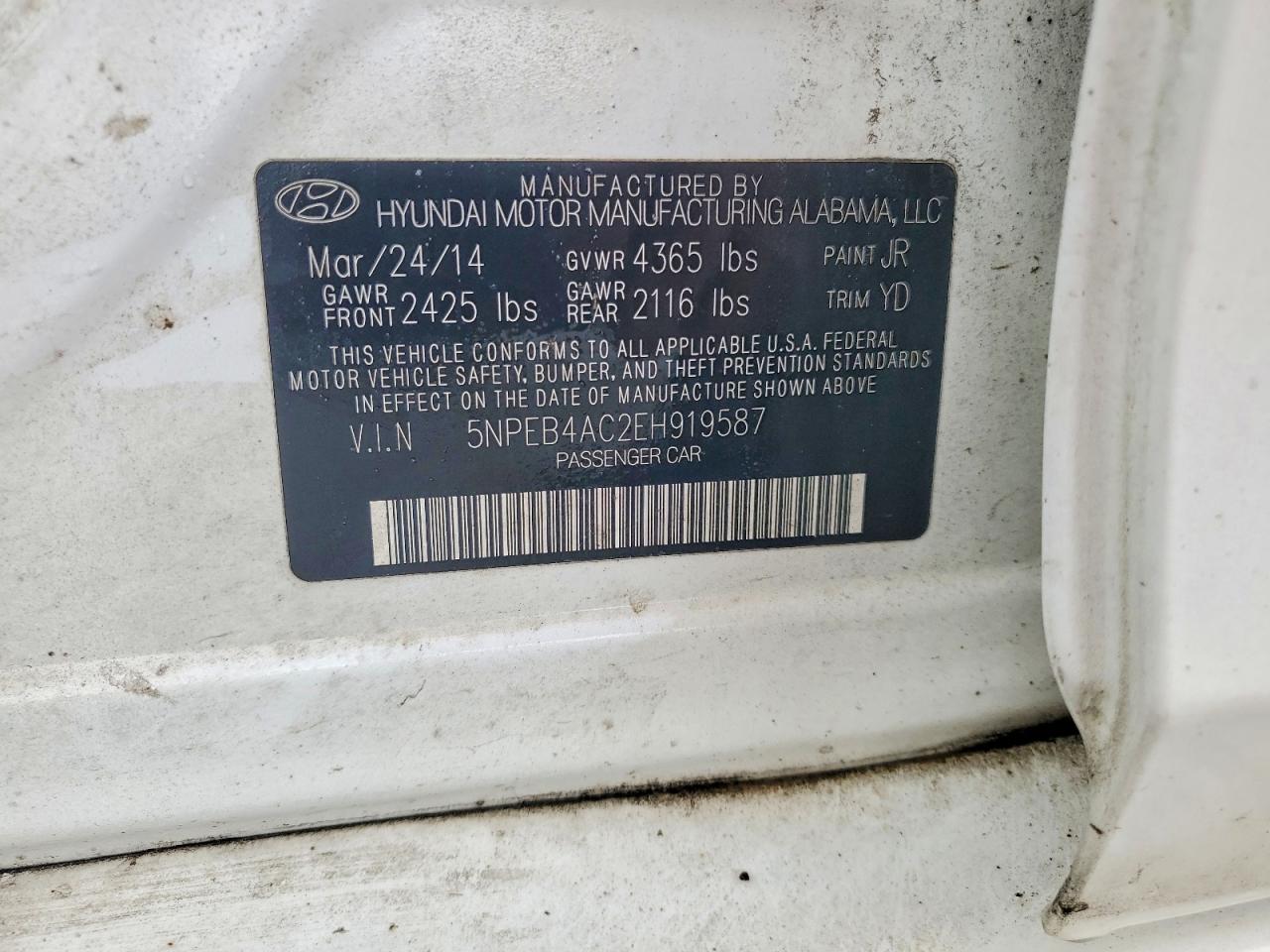 2014 Hyundai Sonata Gls White vin: 5NPEB4AC2EH919587