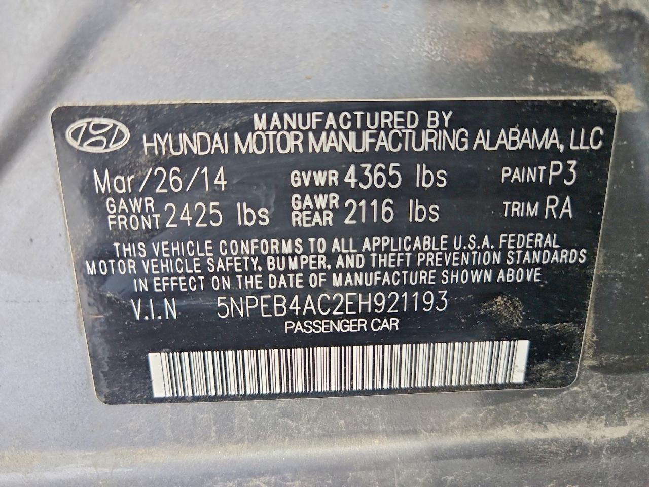 2014 Hyundai Sonata Gls Серый vin: 5NPEB4AC2EH921193
