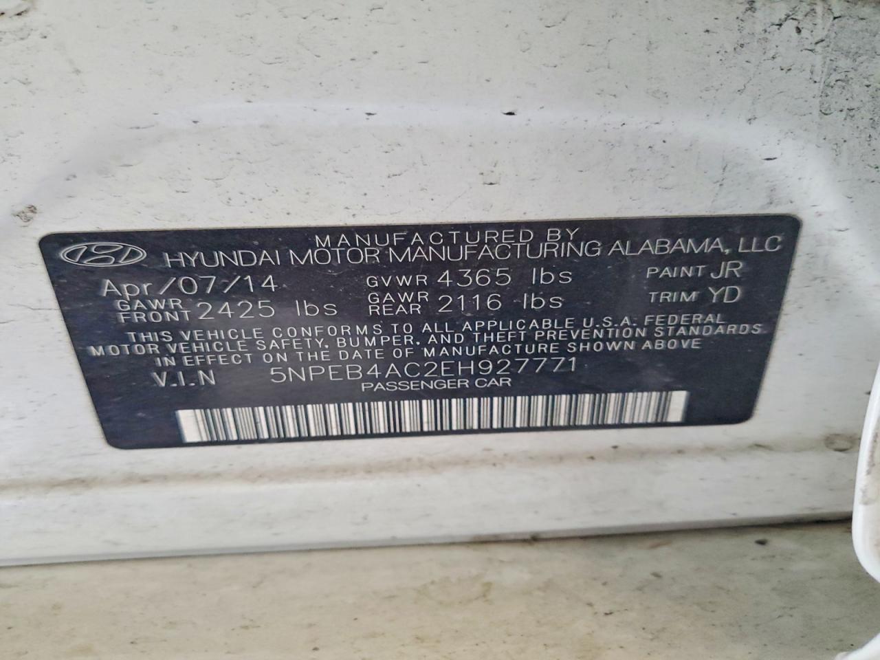 2014 Hyundai Sonata Gls White vin: 5NPEB4AC2EH927771